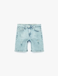 Pamuklu Ayarlanabilir Lastikli Bermuda Denim  Şort