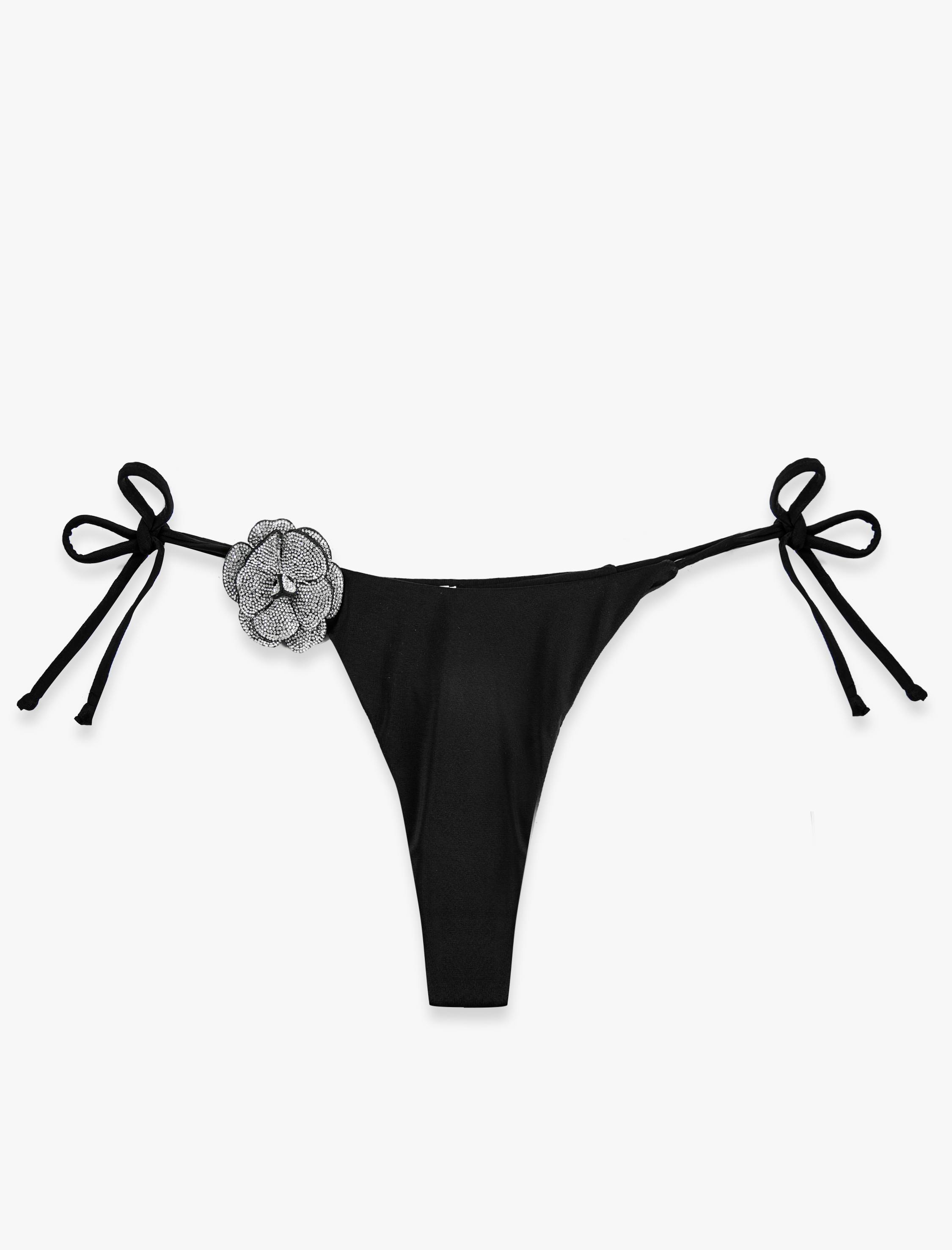   Taşlı Çiçek Aplike Detaylı Yanları İpli String Mikro Bikini Altı