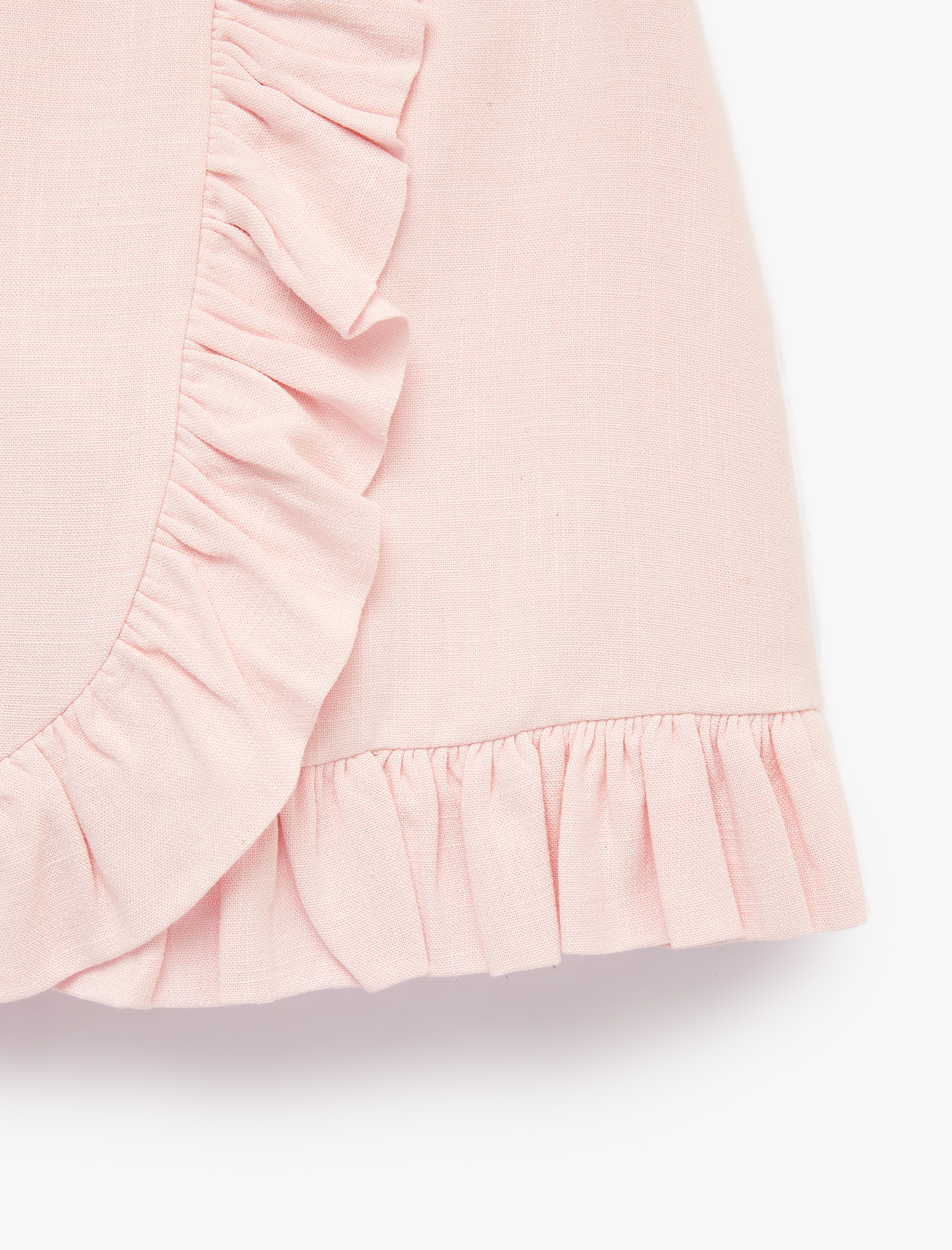   Keten Görünümlü Slim Fit Fırfır Detaylı Kruvaze Mini Etek