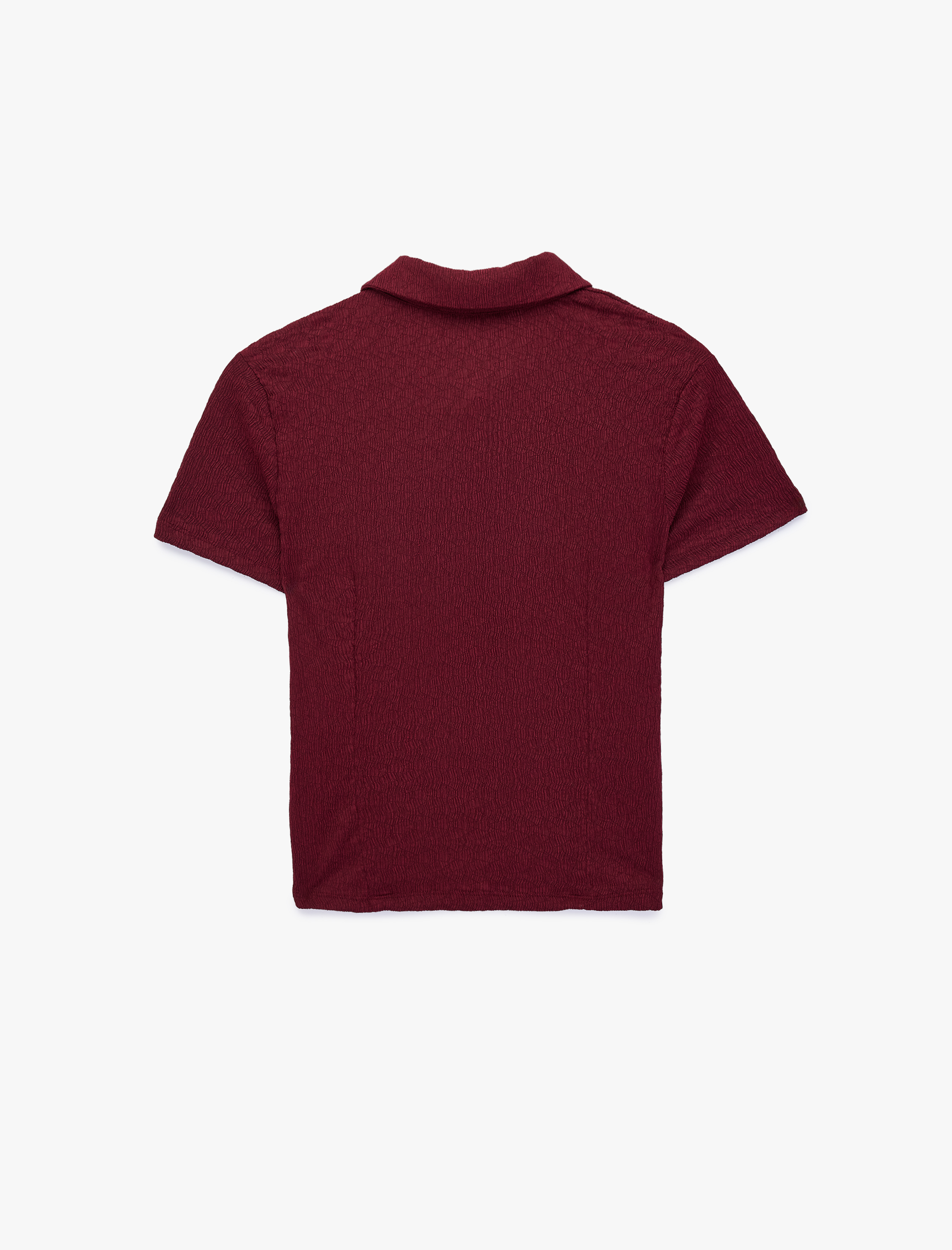   Regular Fit Kısa Kollu Düğmeli Bürümcük Kumaş Polo Yaka Bluz