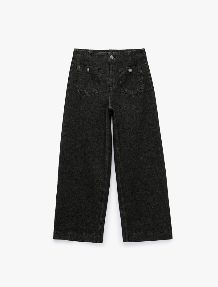  Pamuklu Cepli Normal Bel Culotte Pantolon - Culotte Jeans