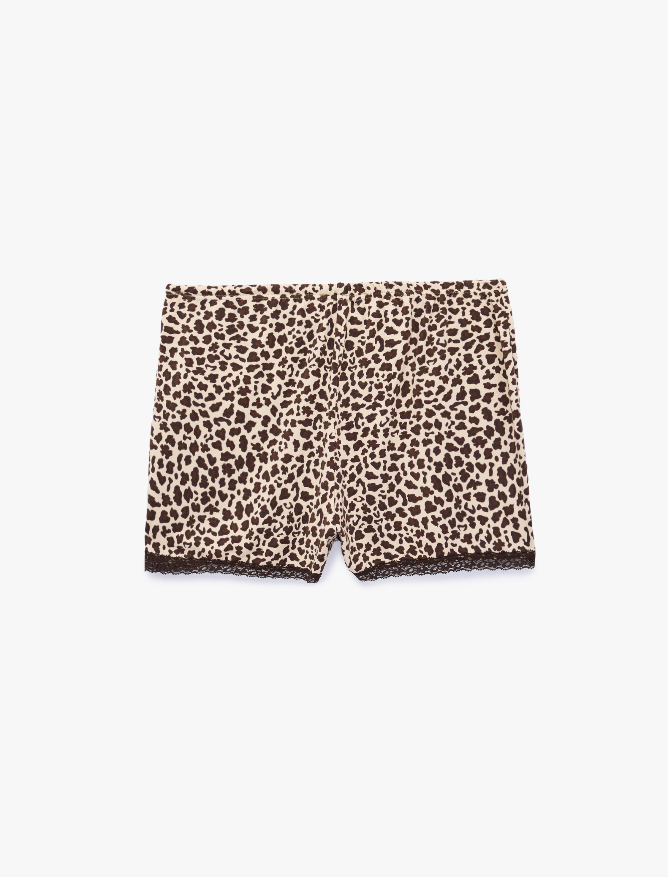   Rahat Kalıp Dantel Detaylı Leopar Desenli Şort Pijama Altı