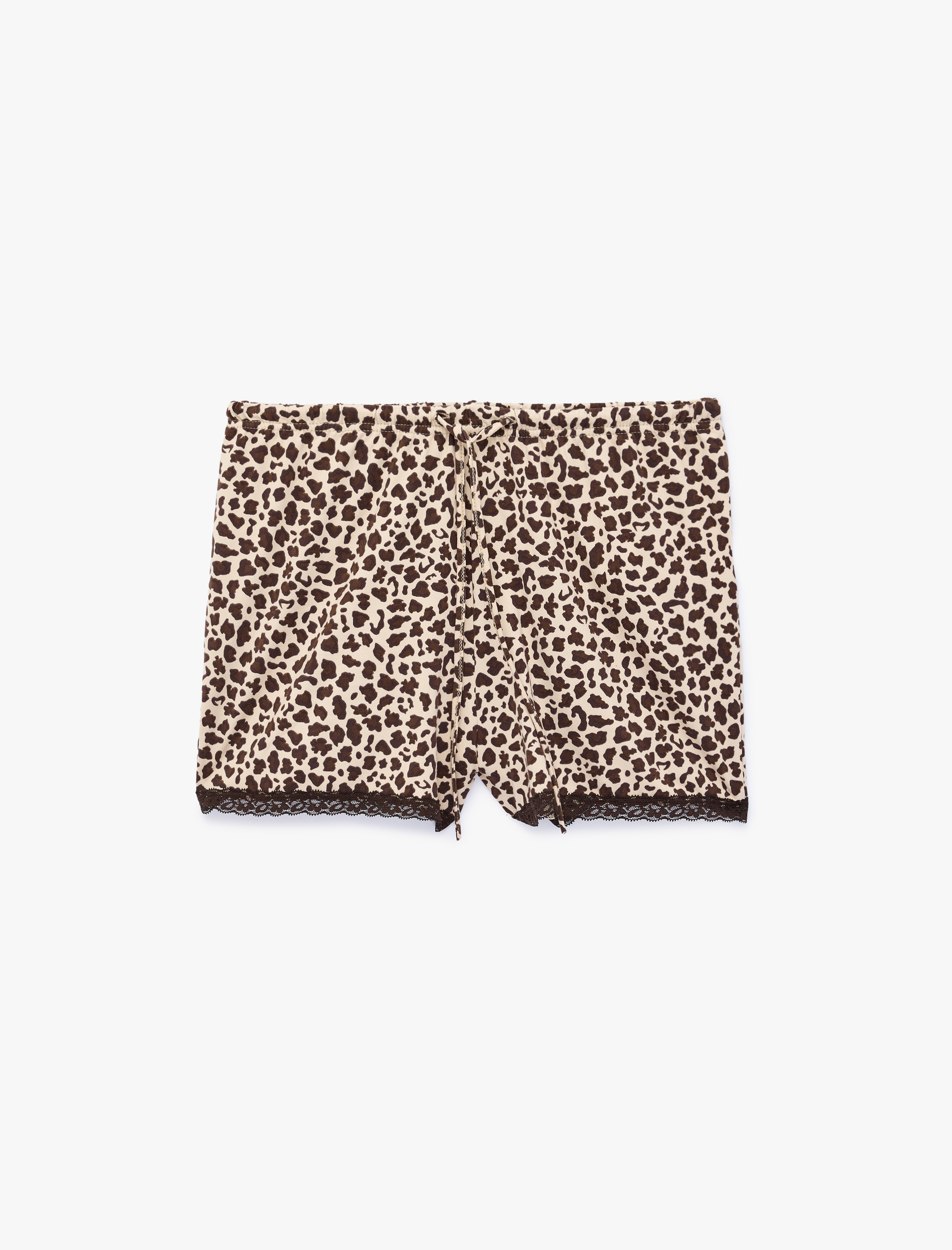   Rahat Kalıp Dantel Detaylı Leopar Desenli Şort Pijama Altı