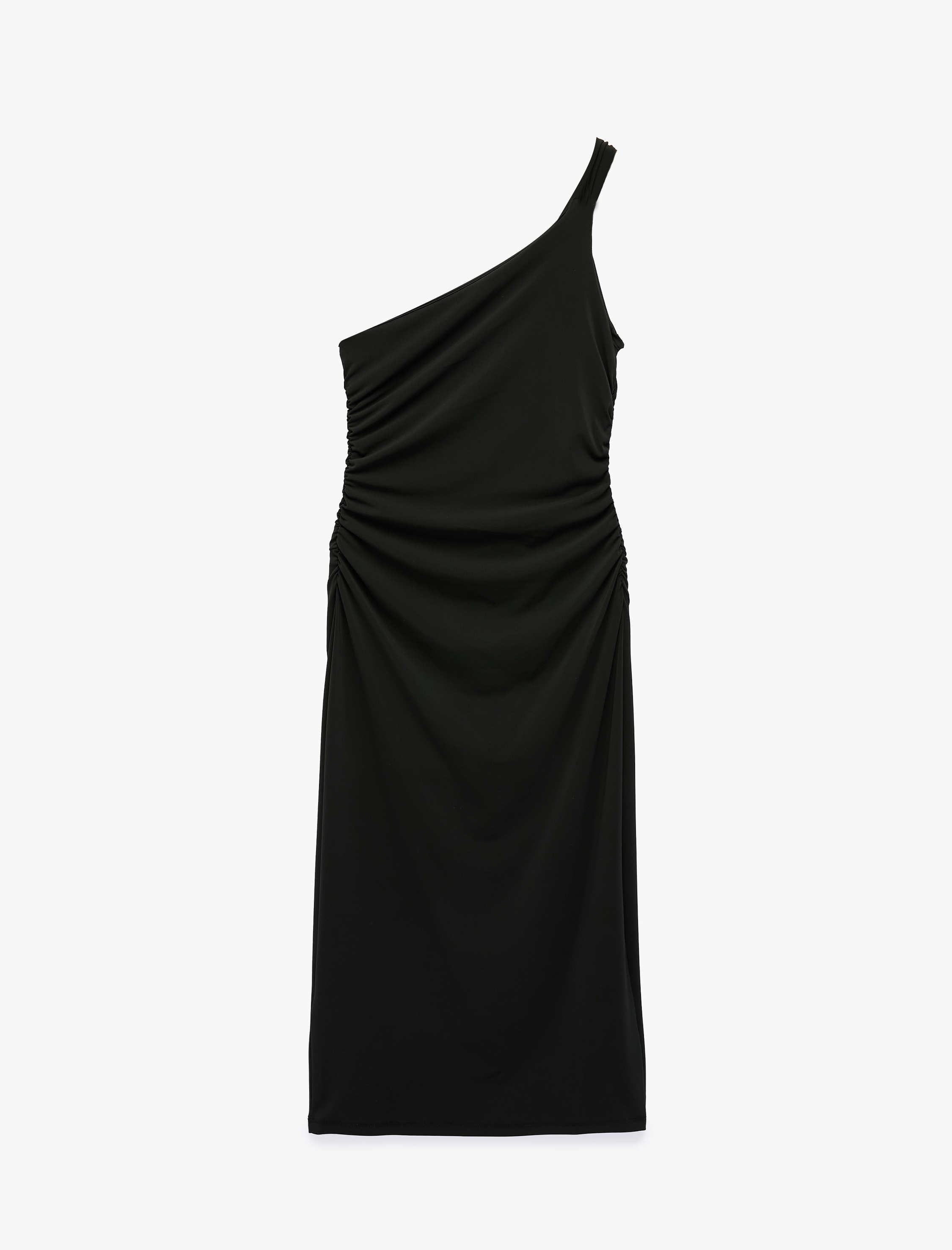   Slim Fit Aksesuar Detaylı Tek Omuz Midi Elbise