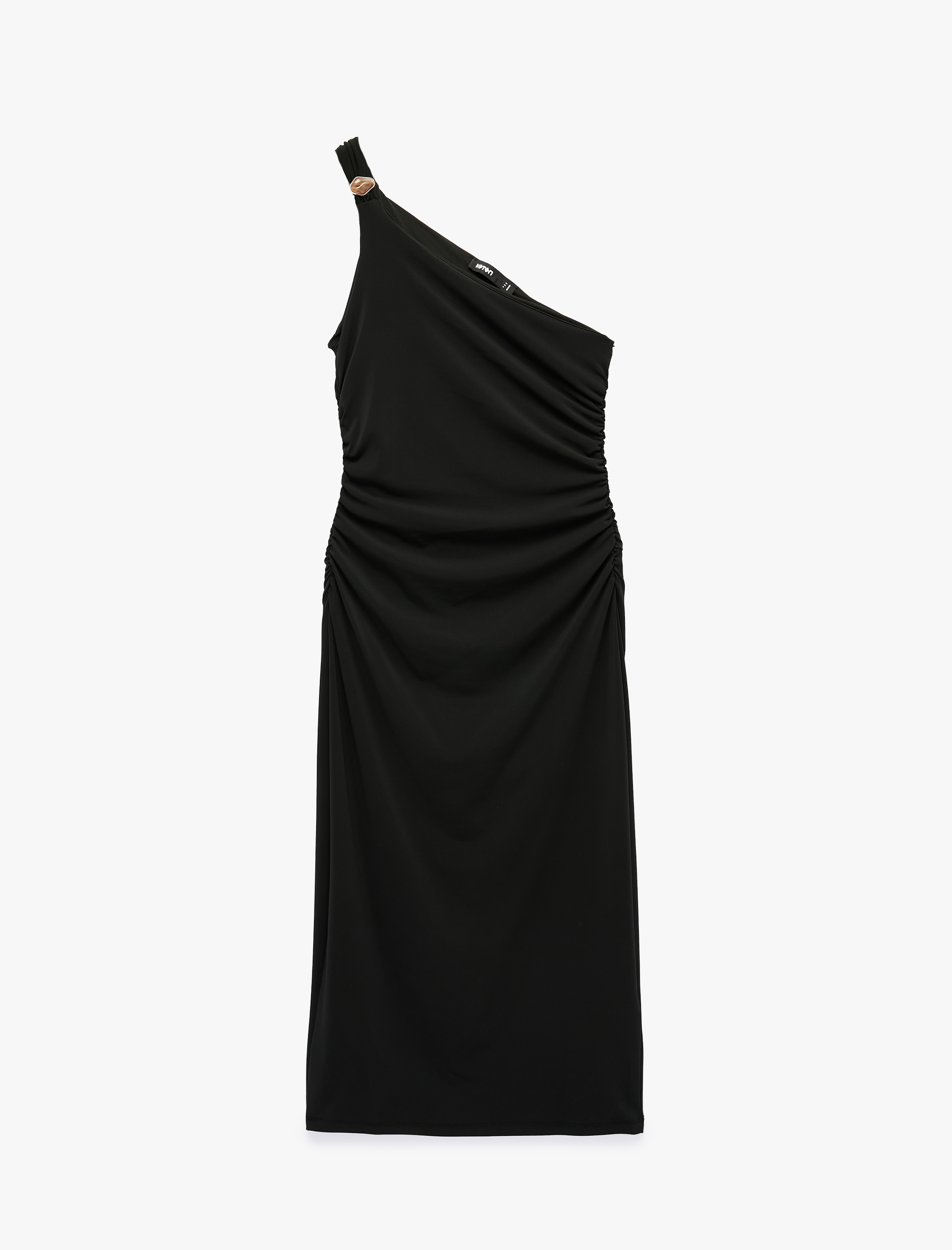   Slim Fit Aksesuar Detaylı Tek Omuz Midi Elbise