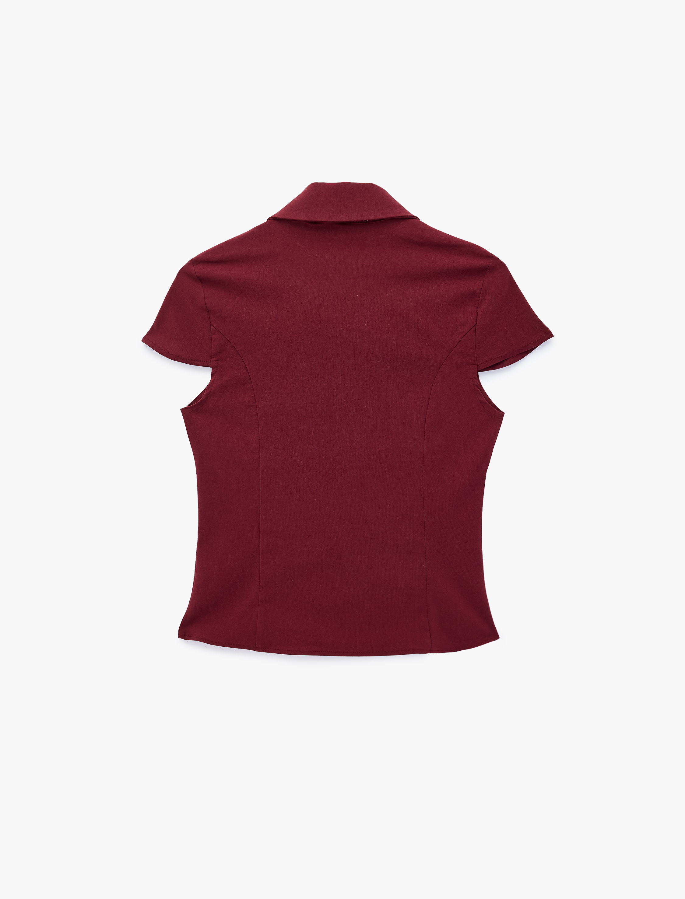   Slim Fit Düğmeli Büzgülü Klasik Yaka Bağcık Detaylı Kısa Kollu Bluz