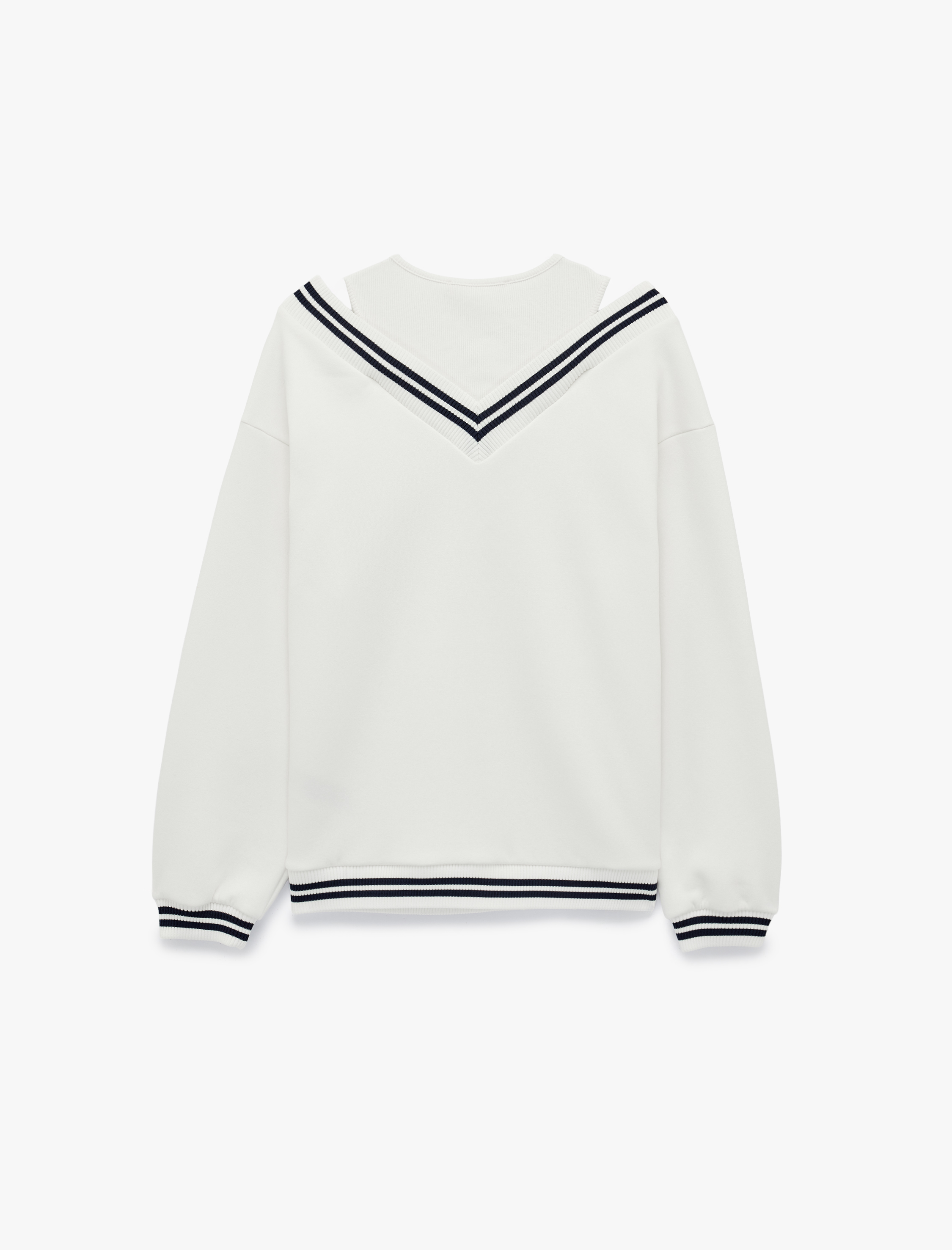   Üç İplik Şardonlu V Yaka Biyeli Atlet Detaylı Uzun Kollu Sweatshirt