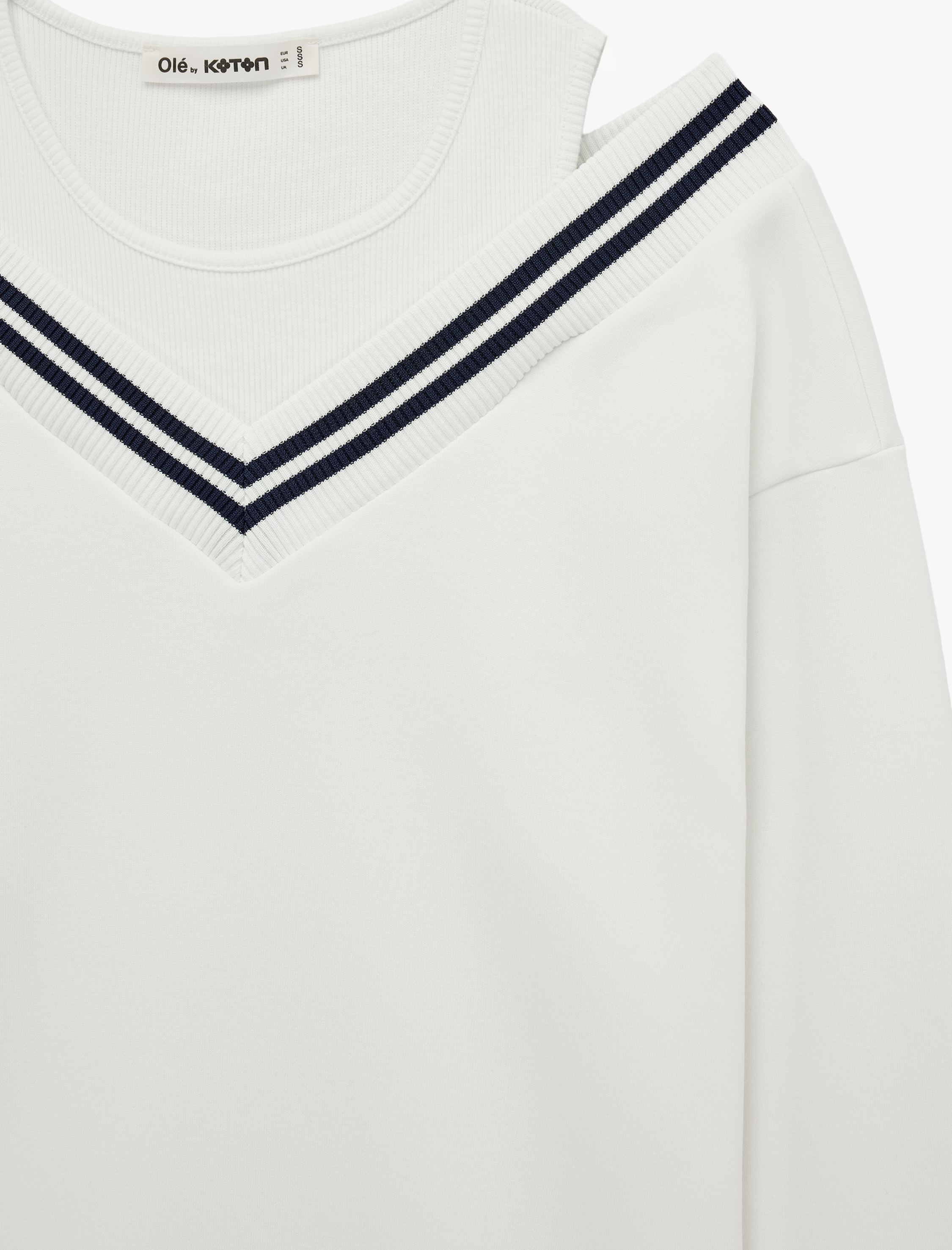   Üç İplik Şardonlu V Yaka Biyeli Atlet Detaylı Uzun Kollu Sweatshirt