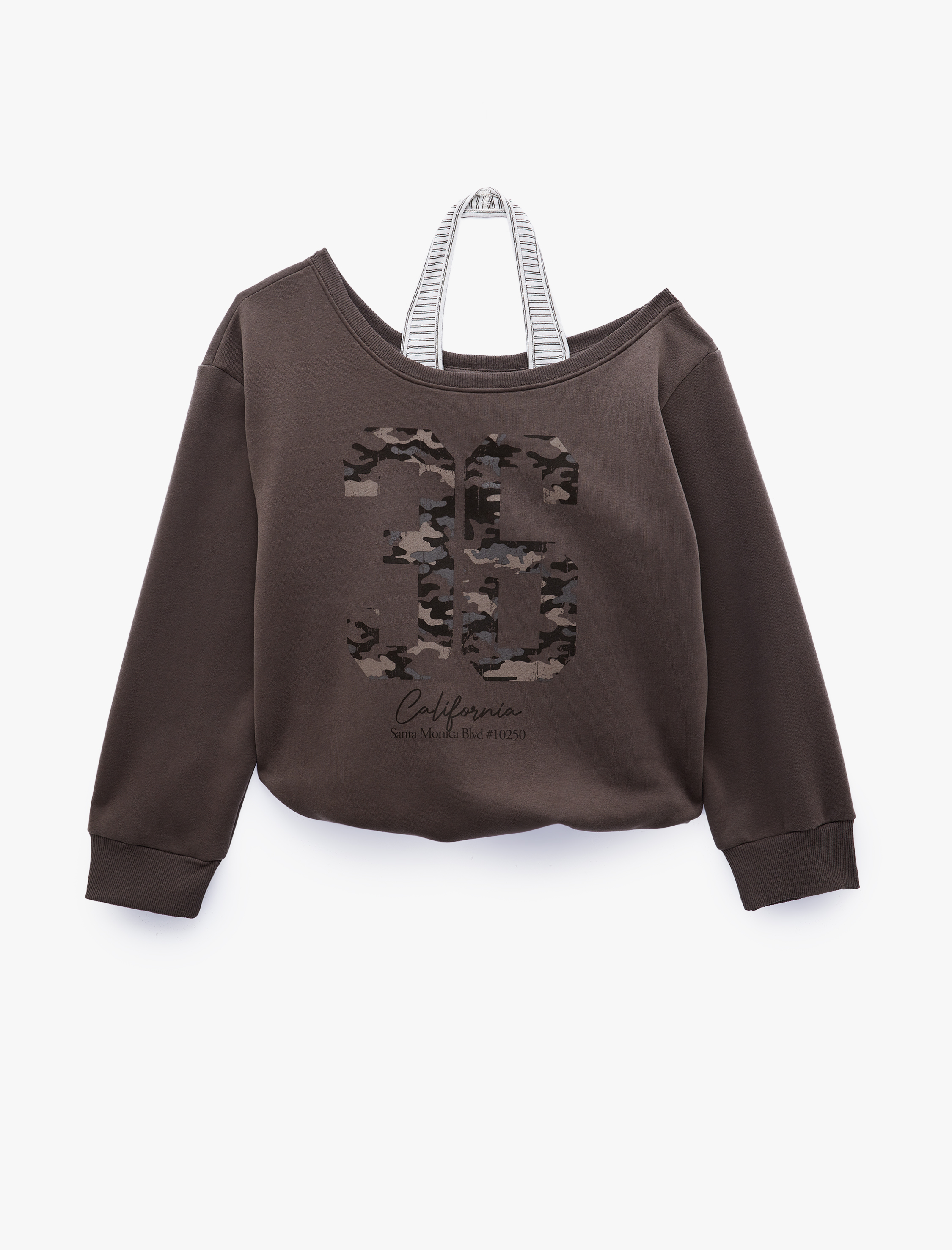   Halter Yaka Uzun Kollu Şardonlu Baskılı Sweatshirt
