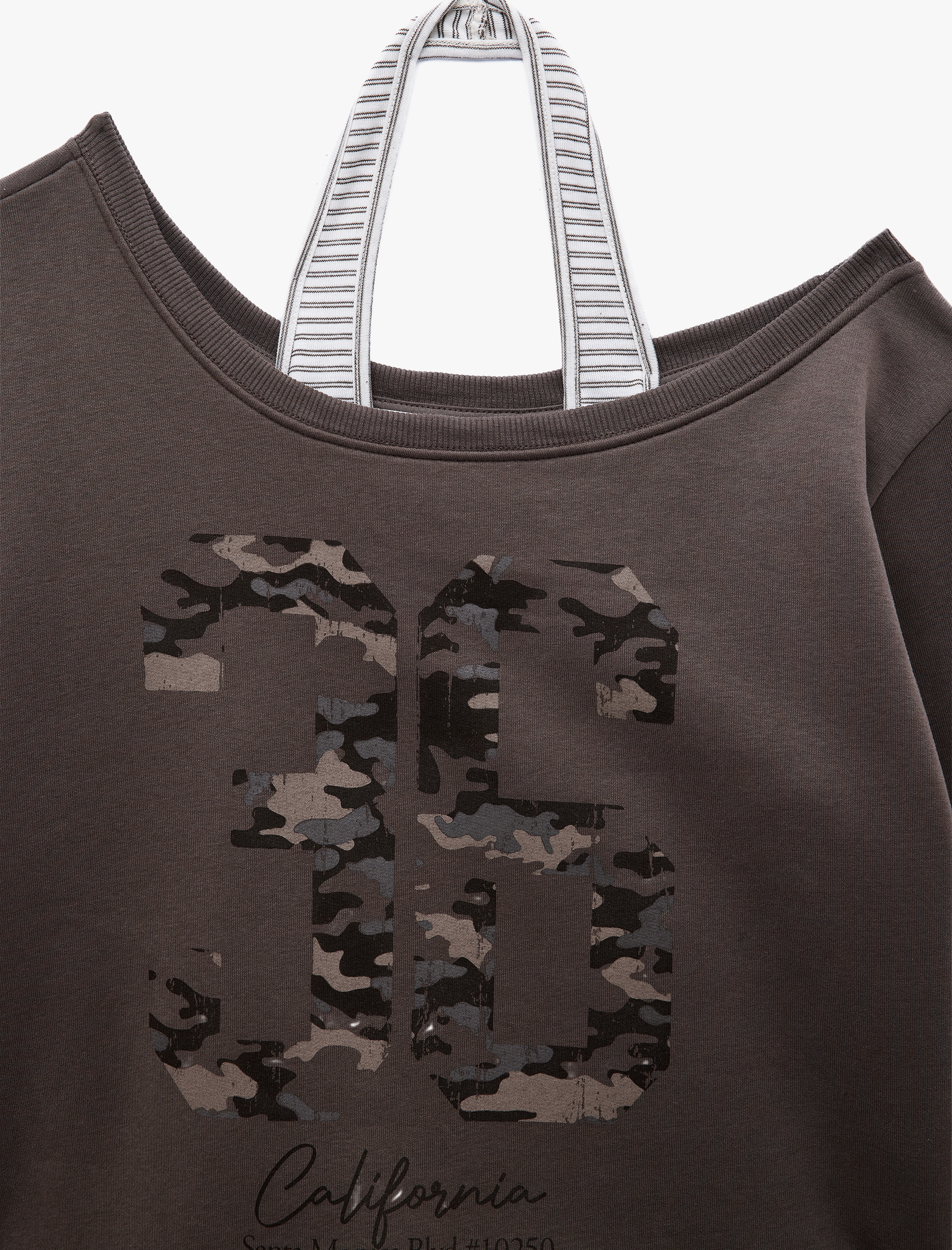   Halter Yaka Uzun Kollu Şardonlu Baskılı Sweatshirt