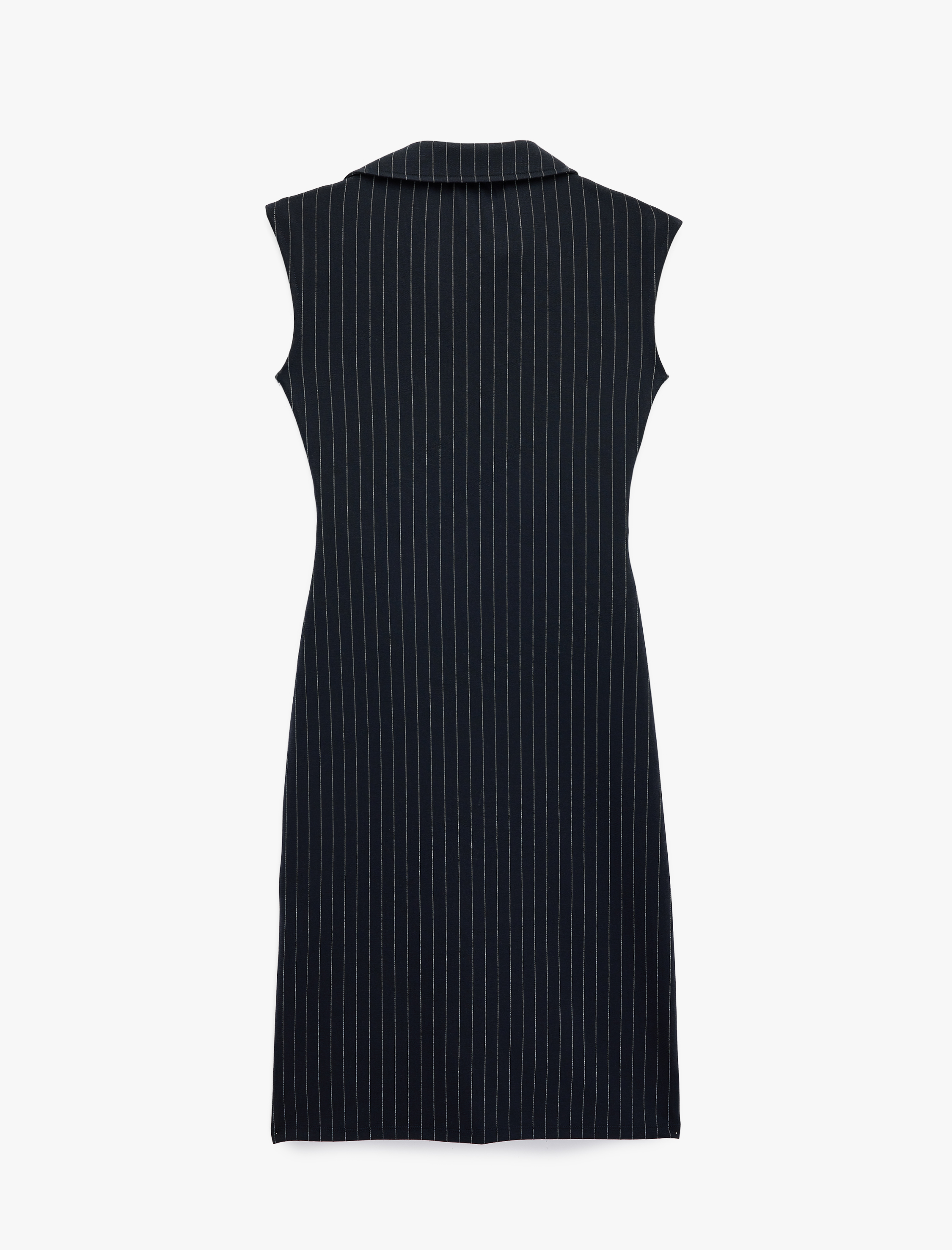   Slim Fit Kolsuz Midi Boy Süslü Düğmeli Kolsuz Çizgili Gömlek Elbise