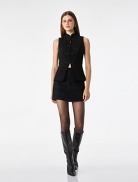 Koyun Yünü Karışımlı Cepli Metal Aksesuarlı Mini A Kesim Tüvit Etek