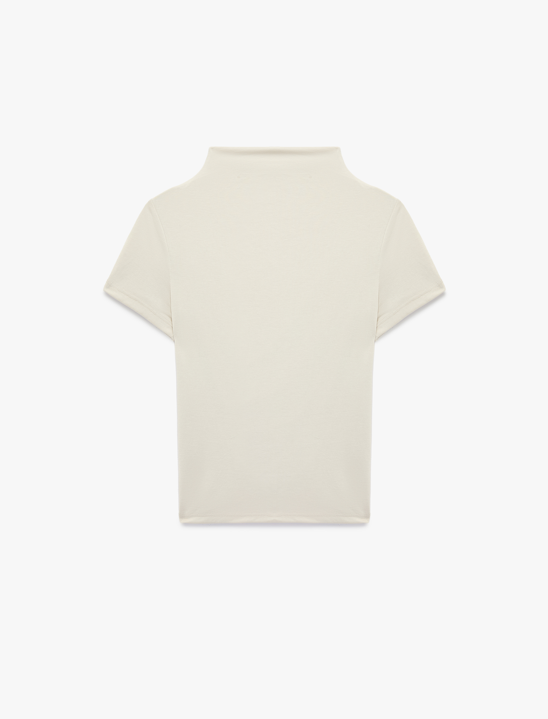   Modal Kumaş Slim Fit Drapeli Kısa Kollu Geniş Dik Yaka Bluz