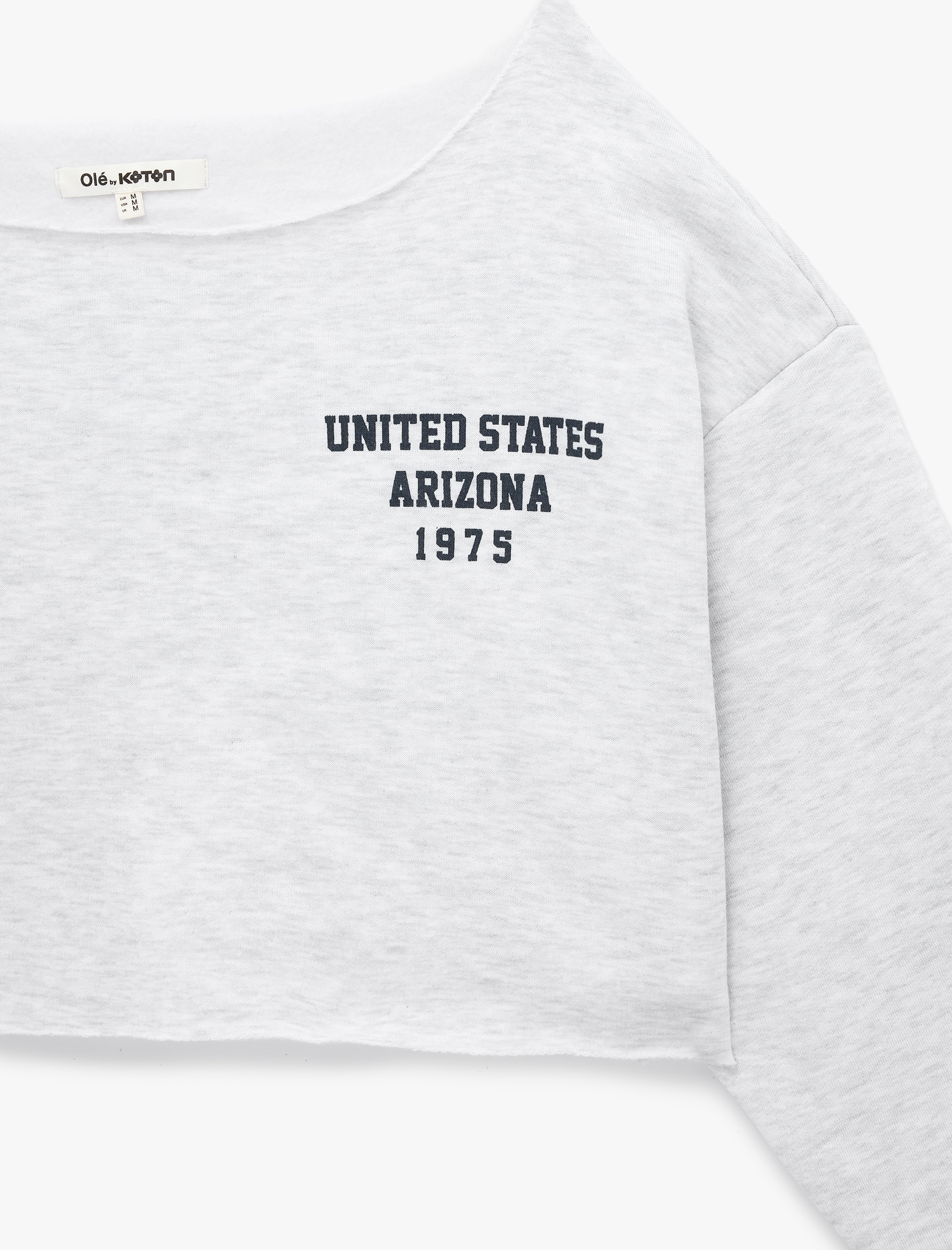   Rahat Kalıp Üç İplik Şardonlu Kayık Yaka Uzun Kollu Baskılı Crop Sweatshirt