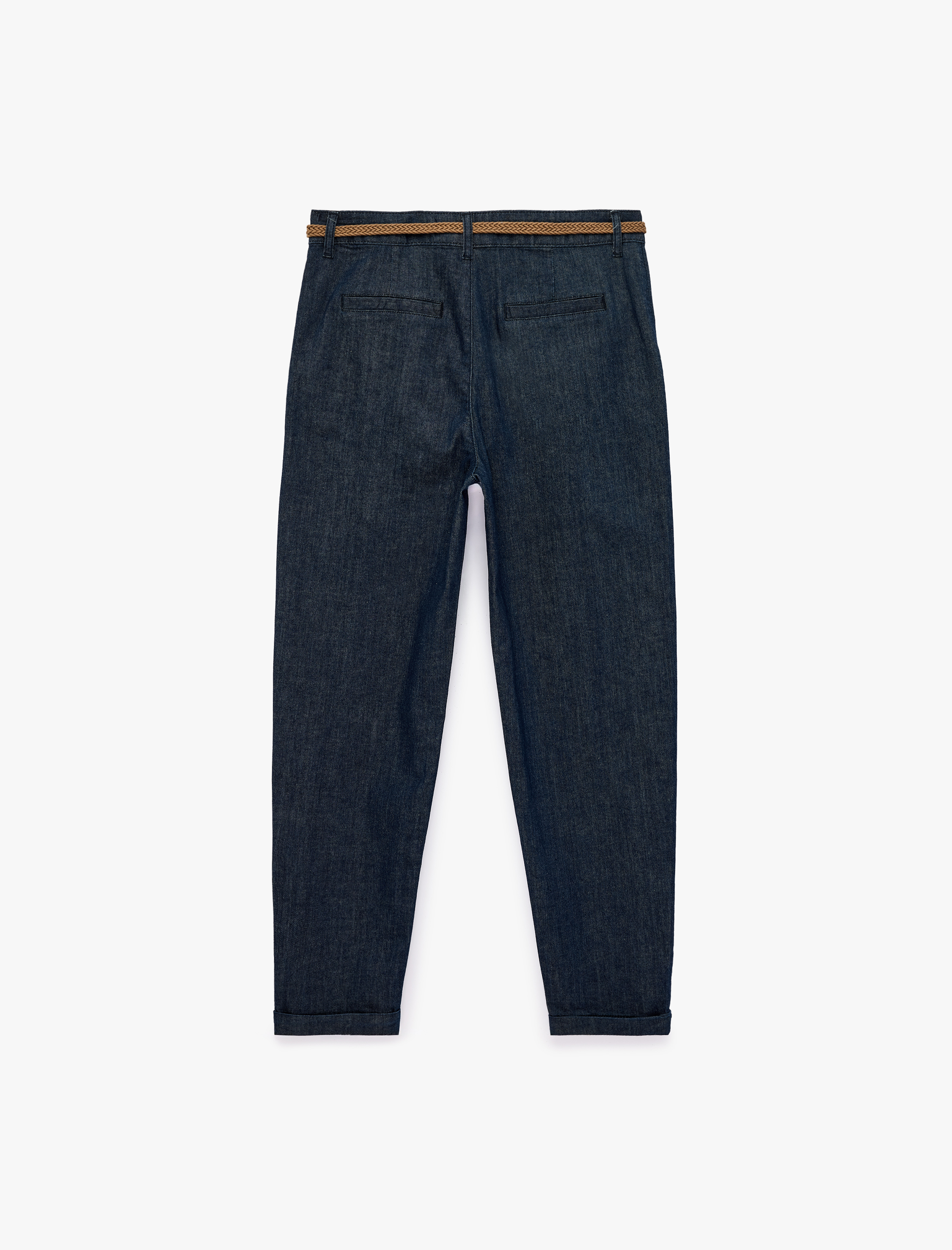   Kemerli Yüksek Bel Rahat Kalıp Chino Denim Pantolon