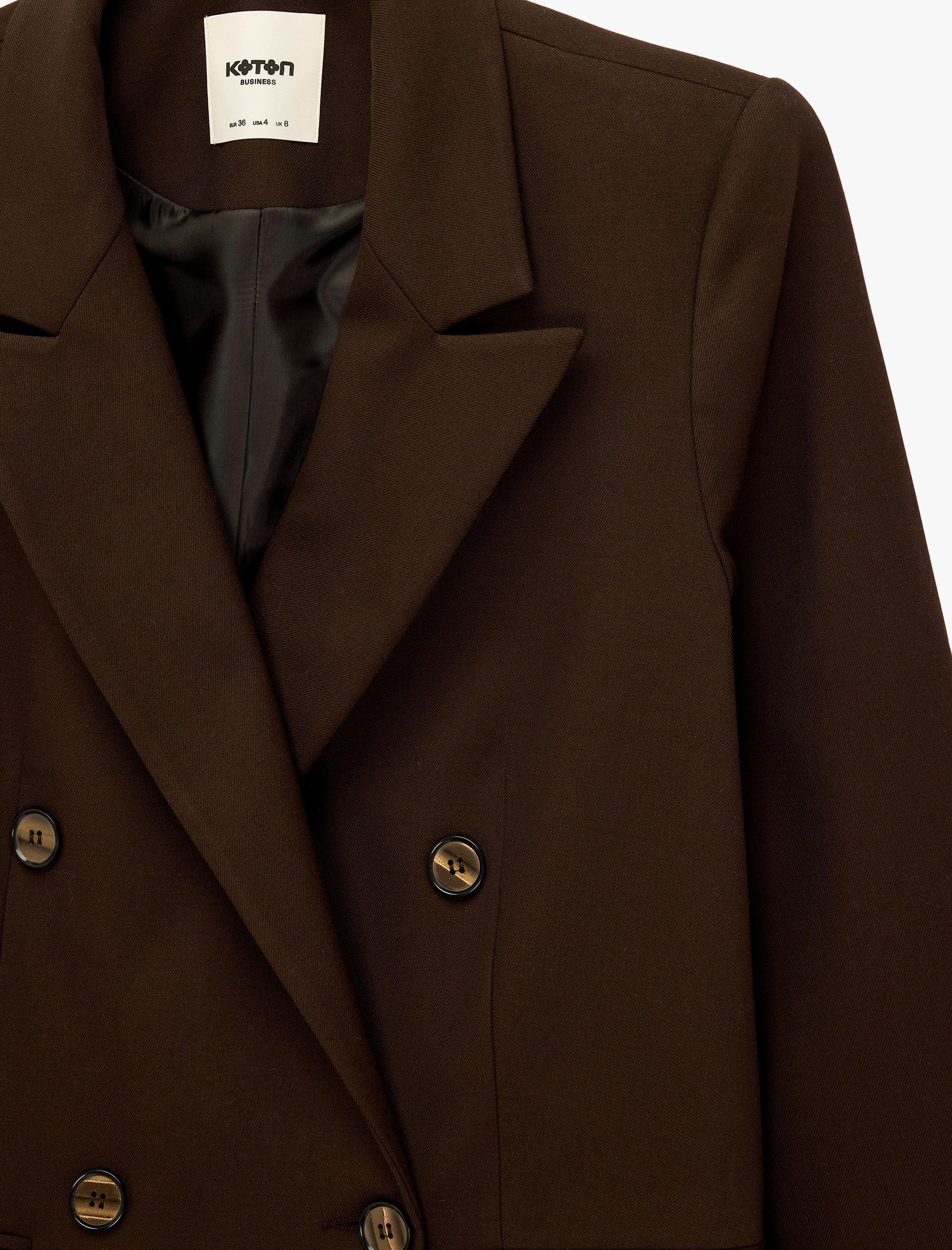   Viskon Karışımlı Düğme Detaylı Uzun Kollu Kruvaze Yaka Blazer Ceket