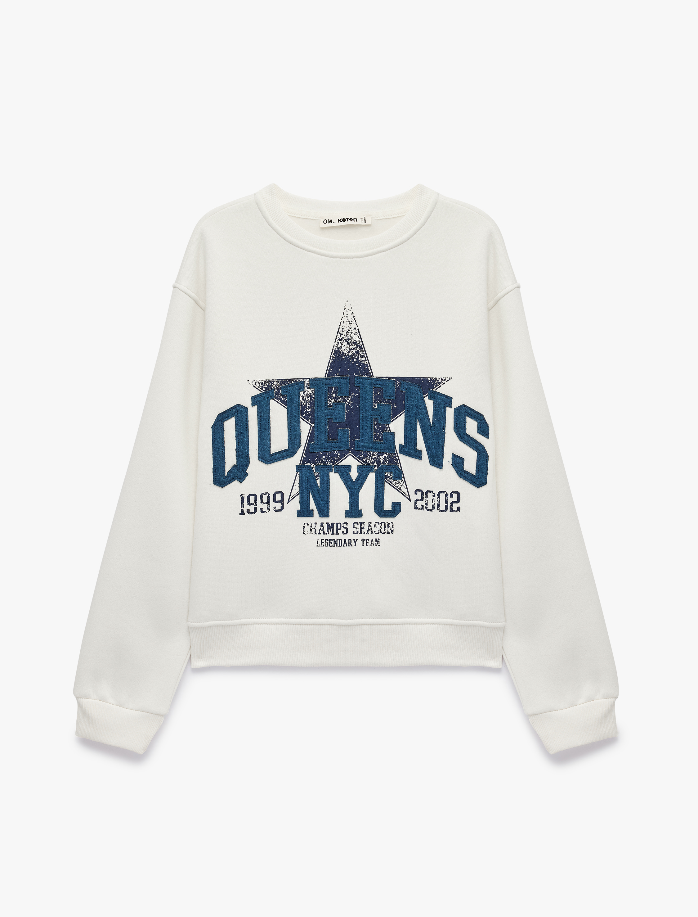   Şardonlu Bisiklet Yaka Uzun Kollu Rahat Kalıp Baskılı Sweatshirt