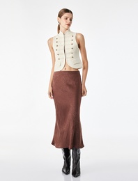 Balık Form Slim Fit Dokulu Saten Midi Etek