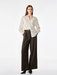 Viskon Karışımlı Klasik Yaka Uzun Kollu Oversize Çizgili Gömlek