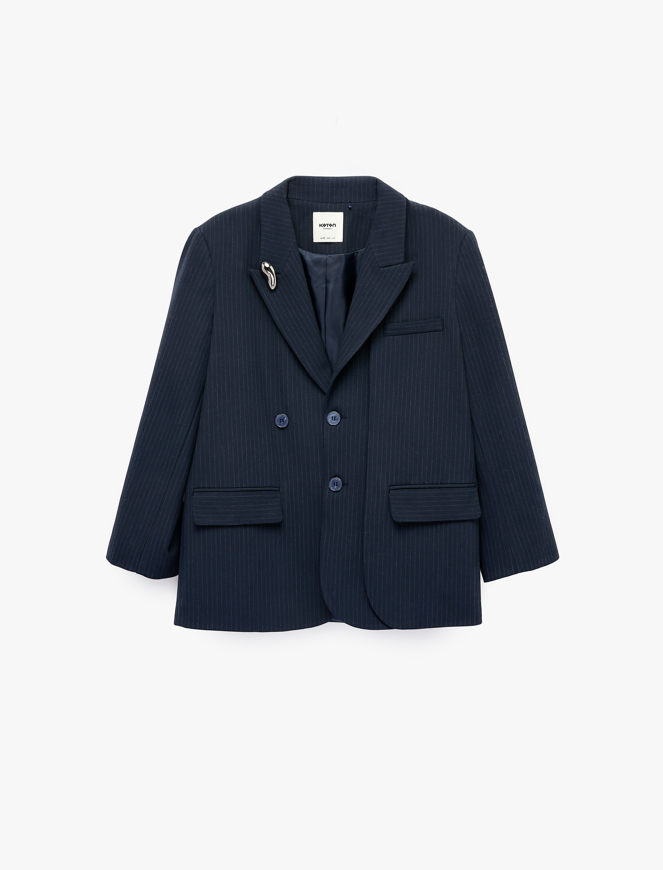   Kruvaze Yaka Uzun Kollu Metal Aksesuarlı Blazer Ceket
