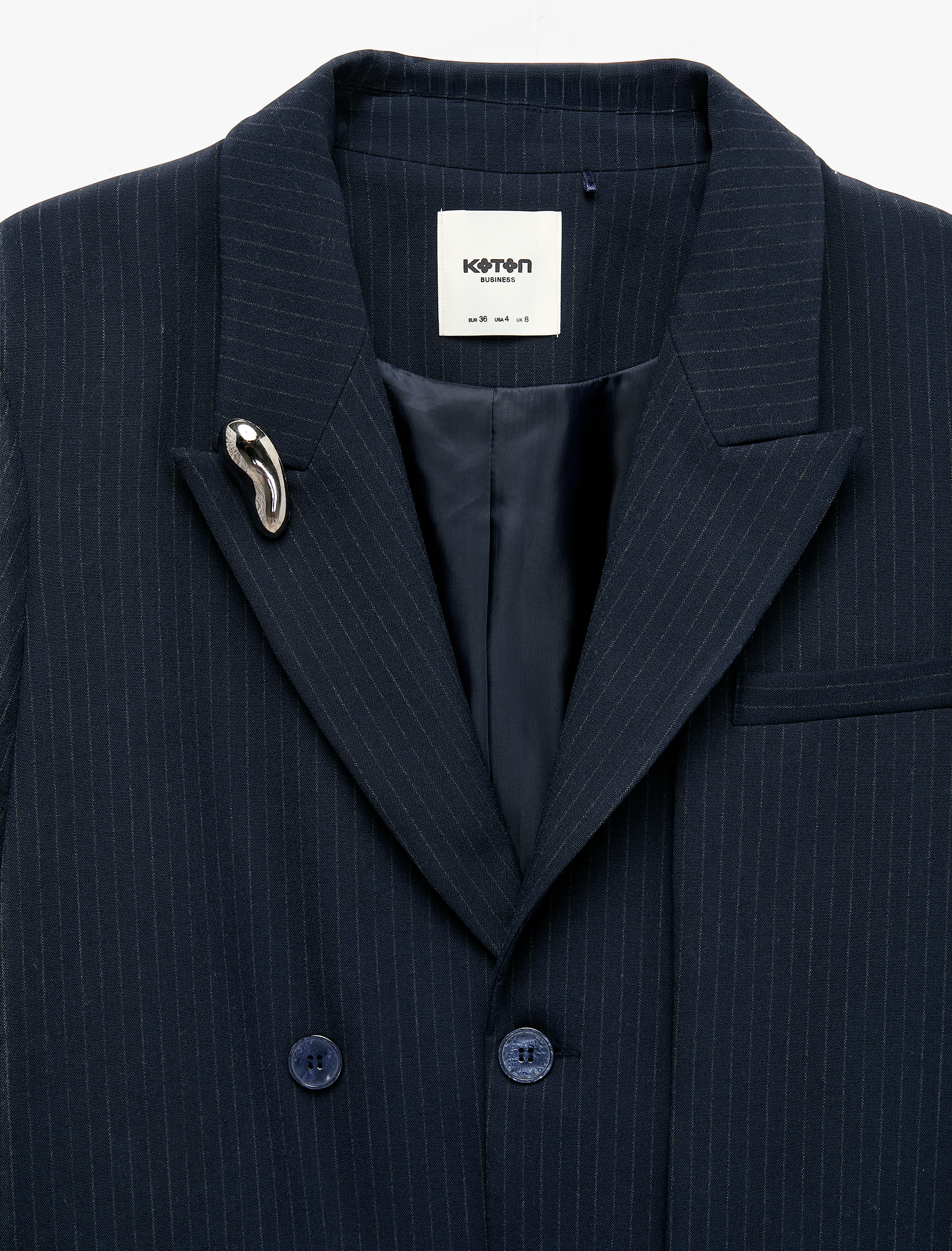   Kruvaze Yaka Uzun Kollu Metal Aksesuarlı Blazer Ceket