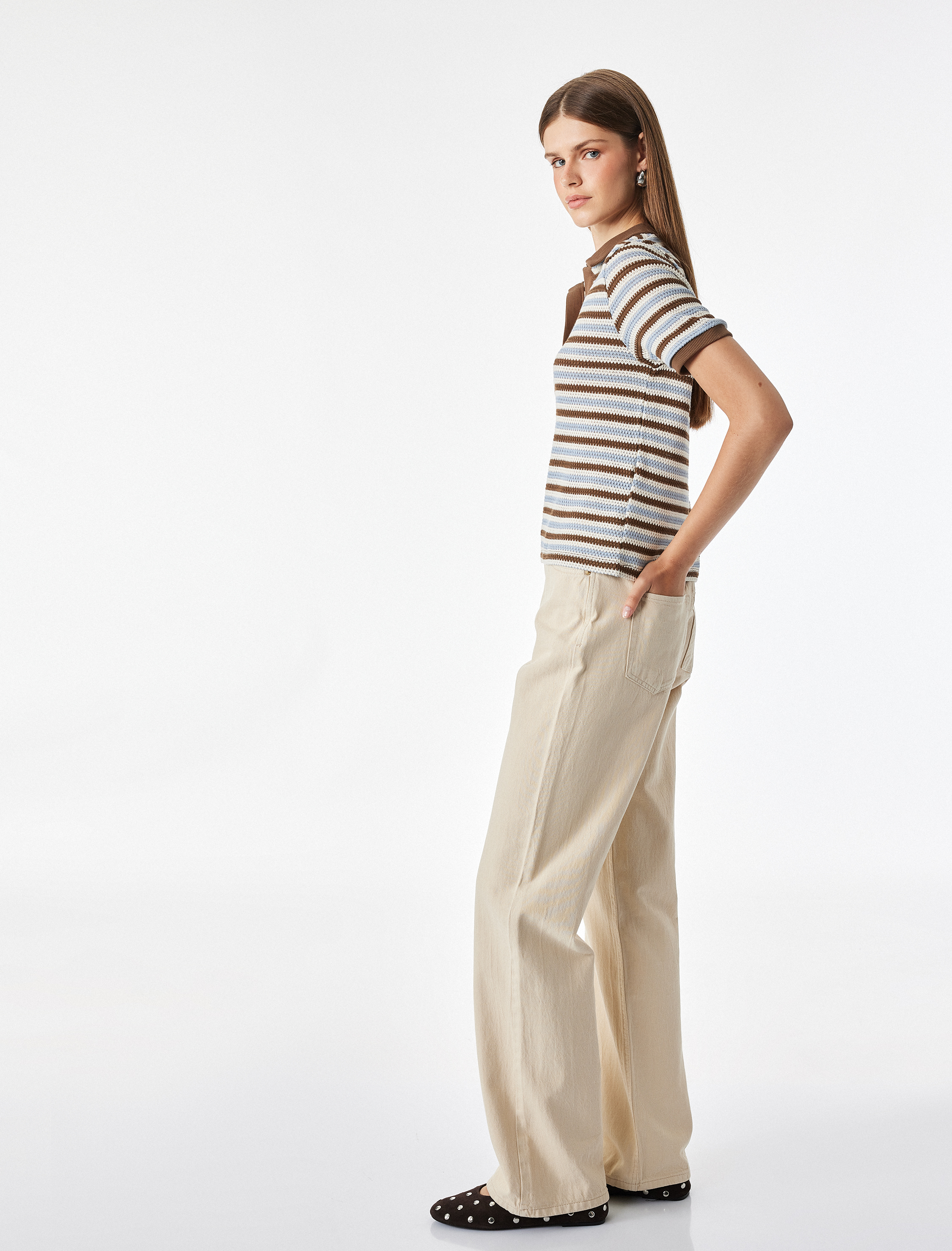   Regular Fit Polo Yaka Kısa Kollu Çizgili Tişört