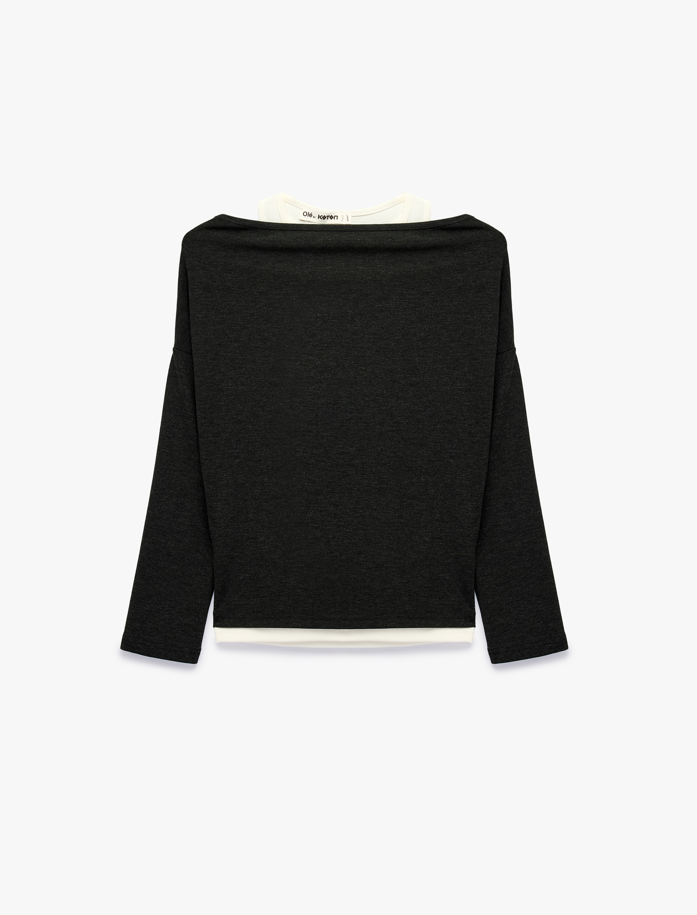   Slim Fit Asimetrik Yaka Katmanlı Uzun Kollu Tişört