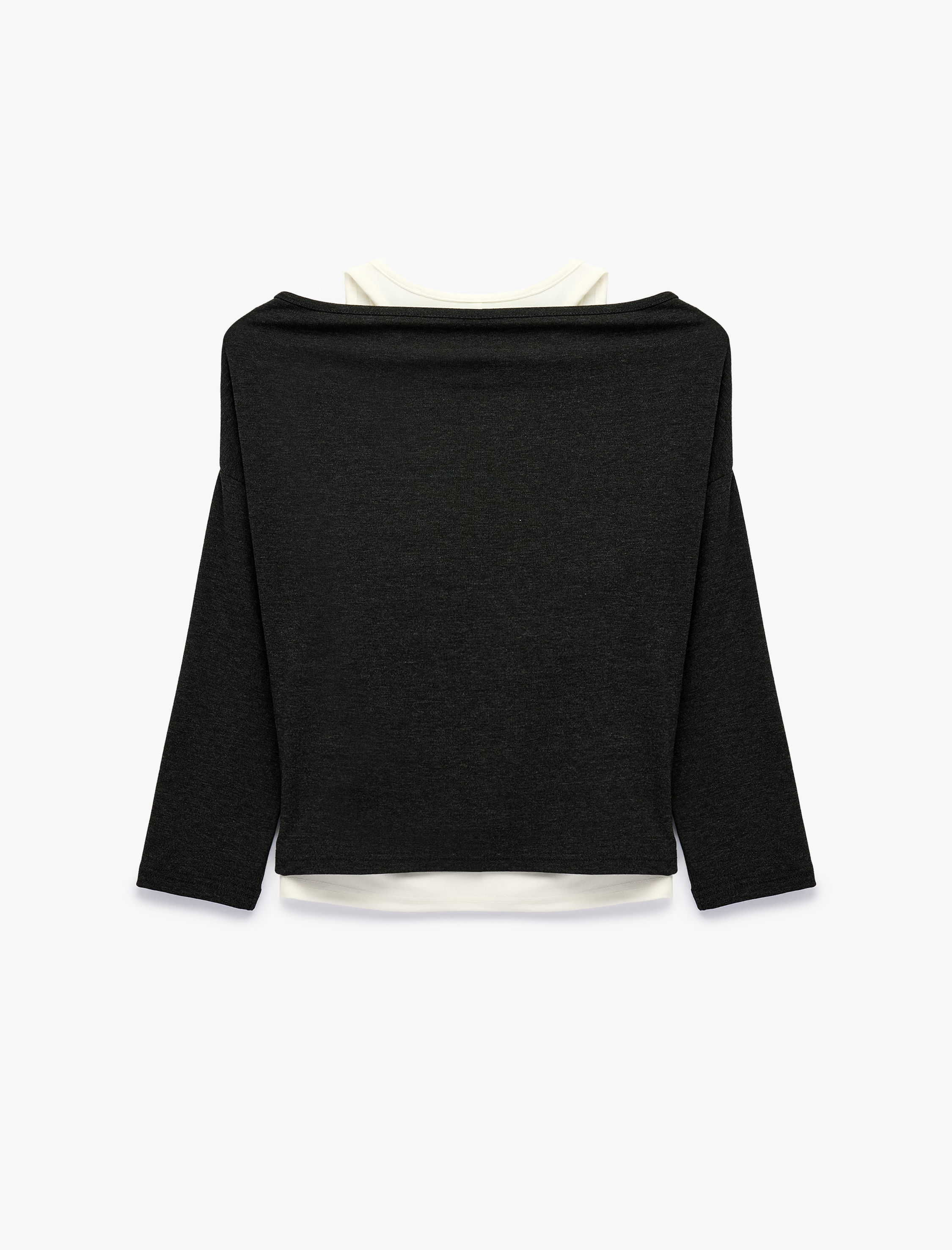   Slim Fit Asimetrik Yaka Katmanlı Uzun Kollu Tişört