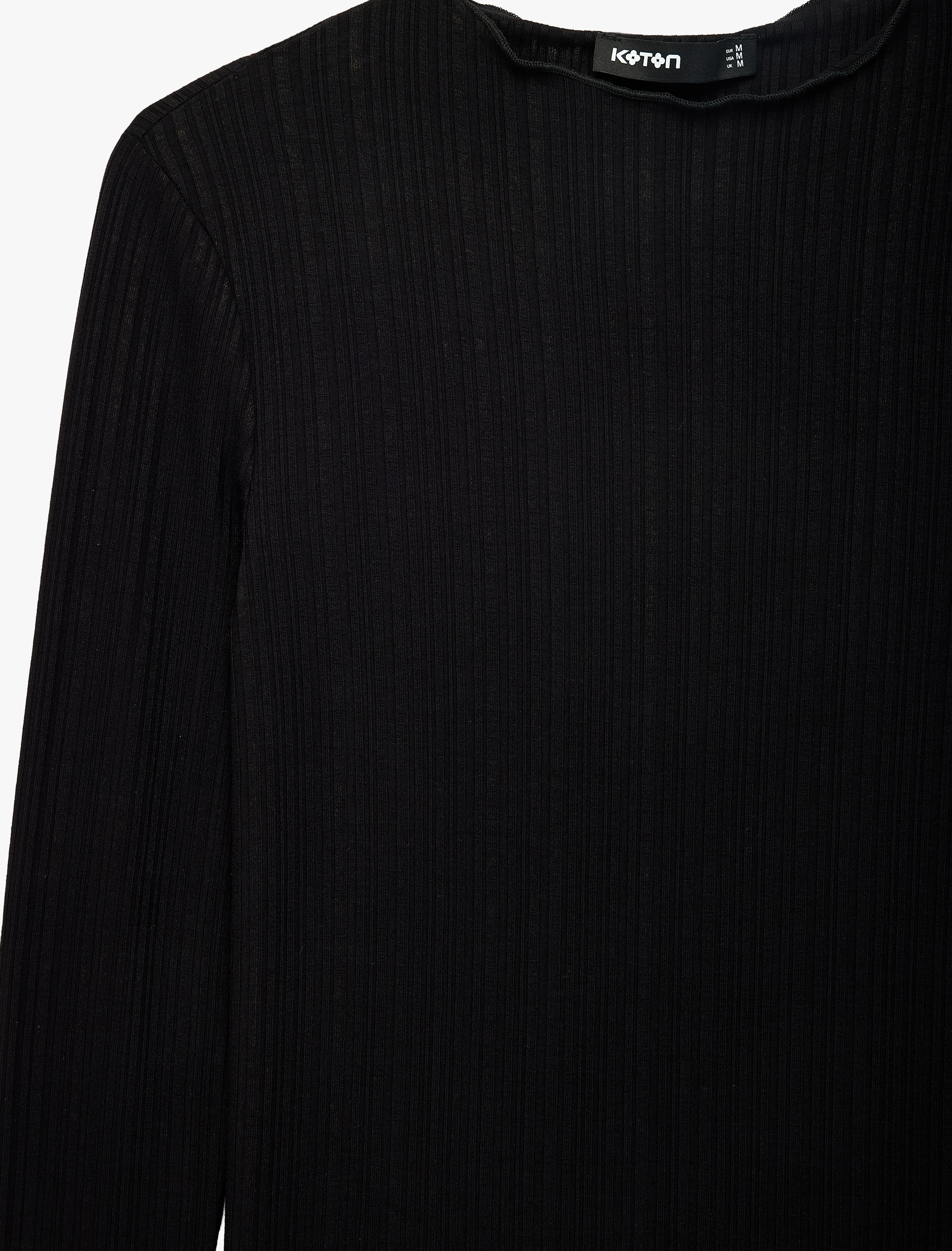   Kaşkorse Viskon Kumaş Slim Fit Uzun Kollu Fırfırlı Bisiklet Yaka Tişört