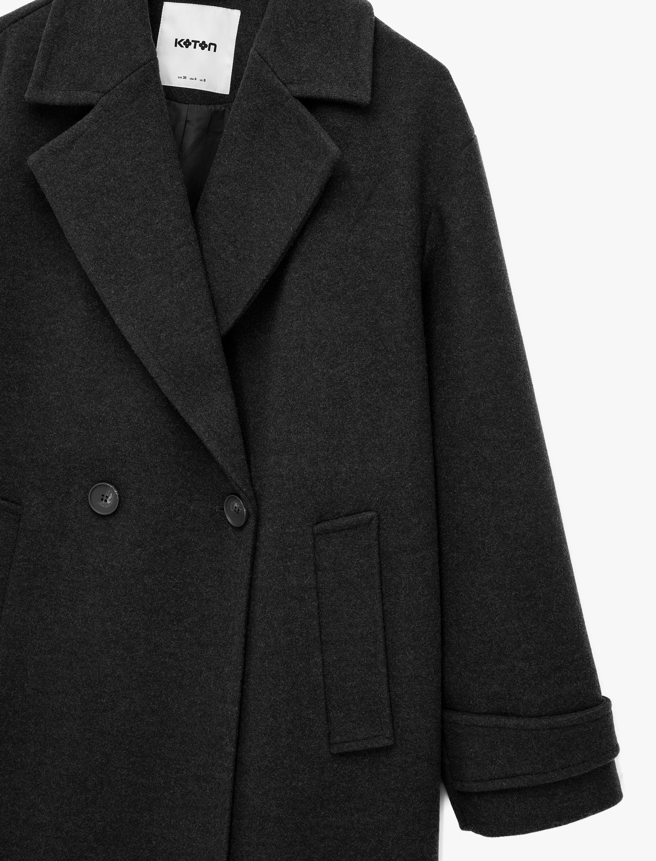   Uzun Kollu Cepli Oversize Uzun Kruvaze Kaşe Kaban