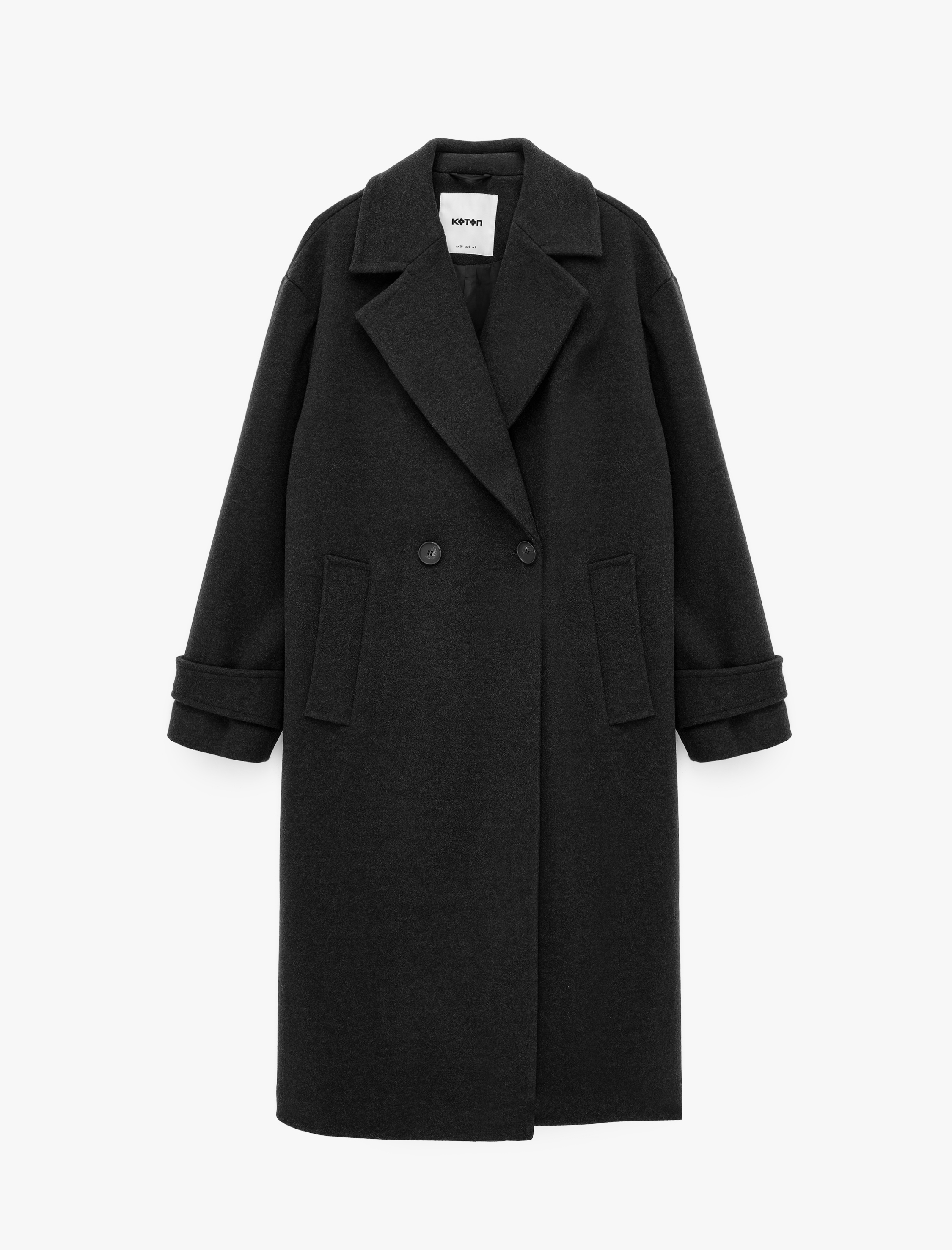   Uzun Kollu Cepli Oversize Uzun Kruvaze Kaşe Kaban