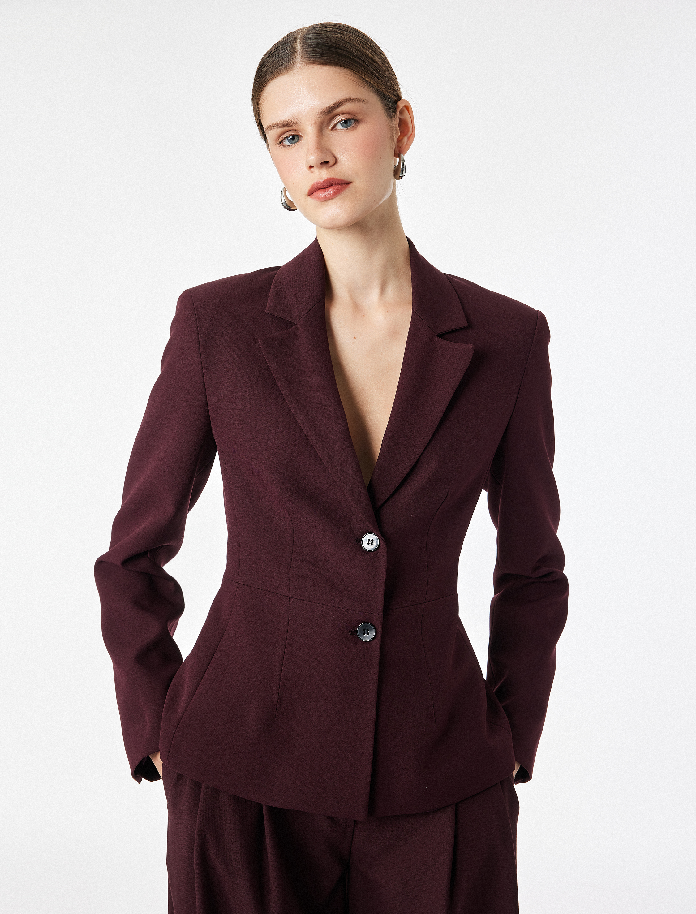   Geniş Yaka Dikiş Detaylı Düğmeli Blazer Ceket