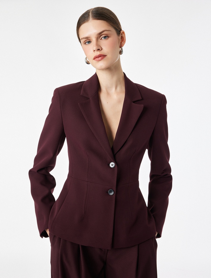  Geniş Yaka Dikiş Detaylı Düğmeli Blazer Ceket