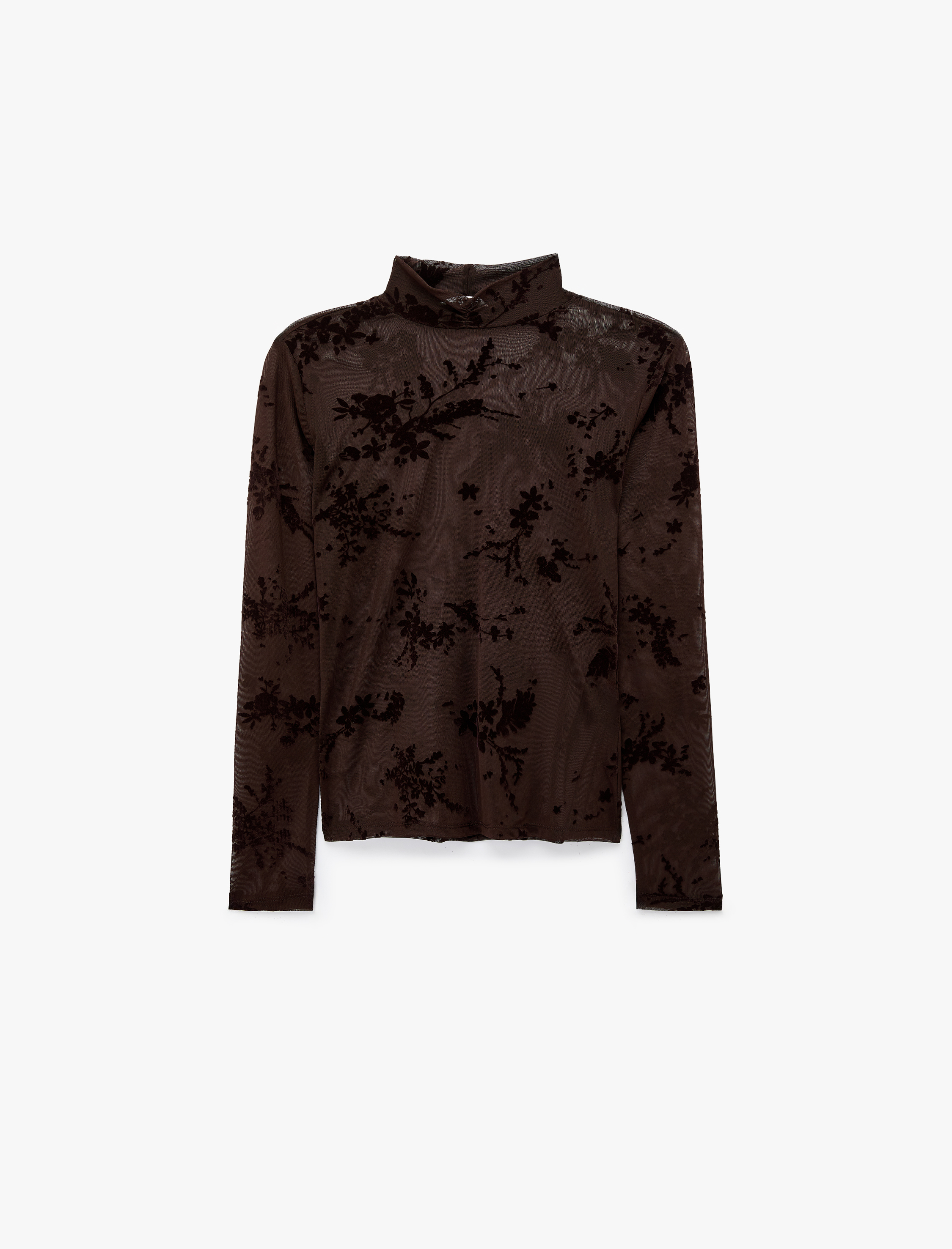   Slim Fit Dik Yaka Uzun Kollu Çiçekli Tül Bluz