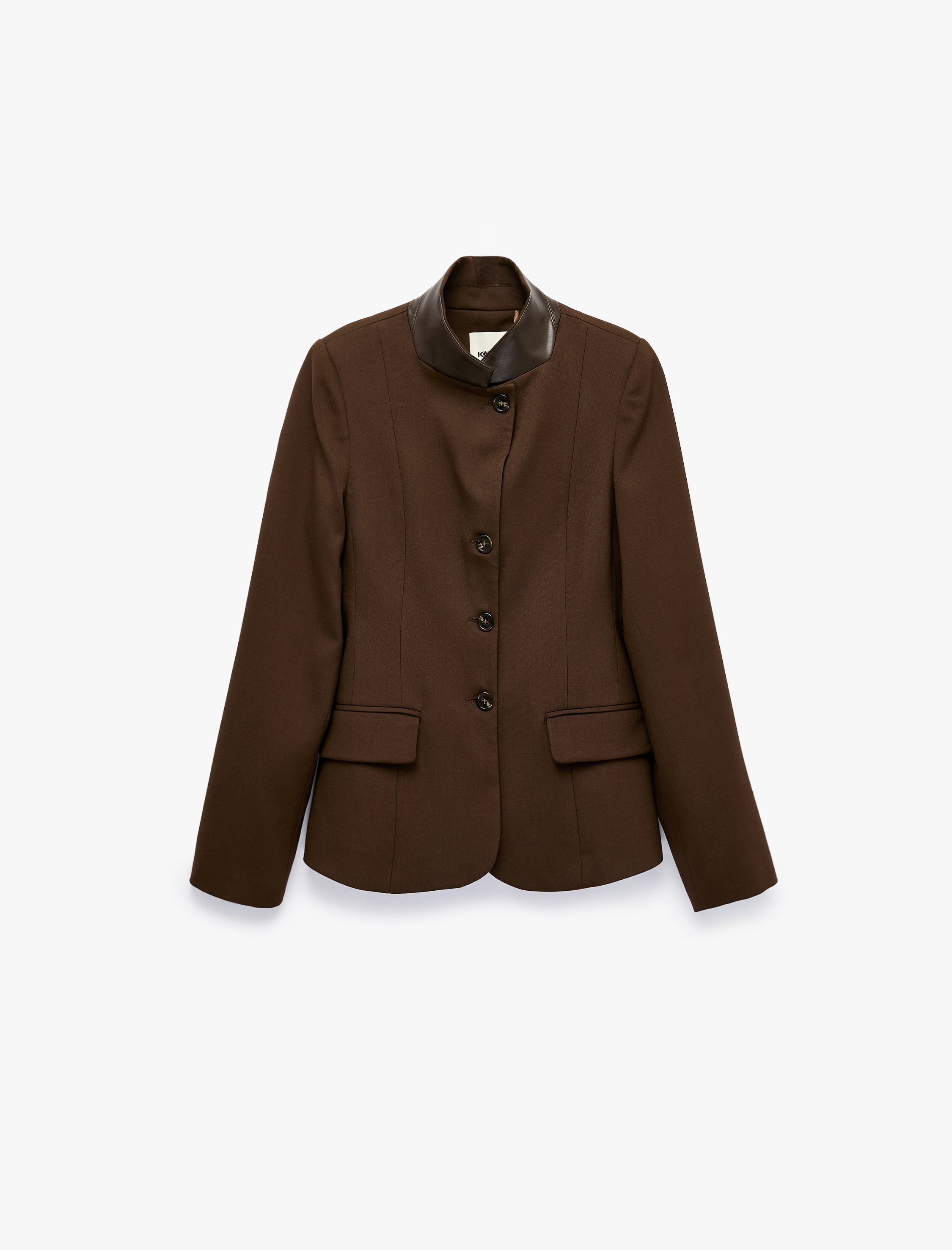   Viskon Karışımlı Uzun Kollu Suni Deri Yaka Detaylı Slim Fit Ceket