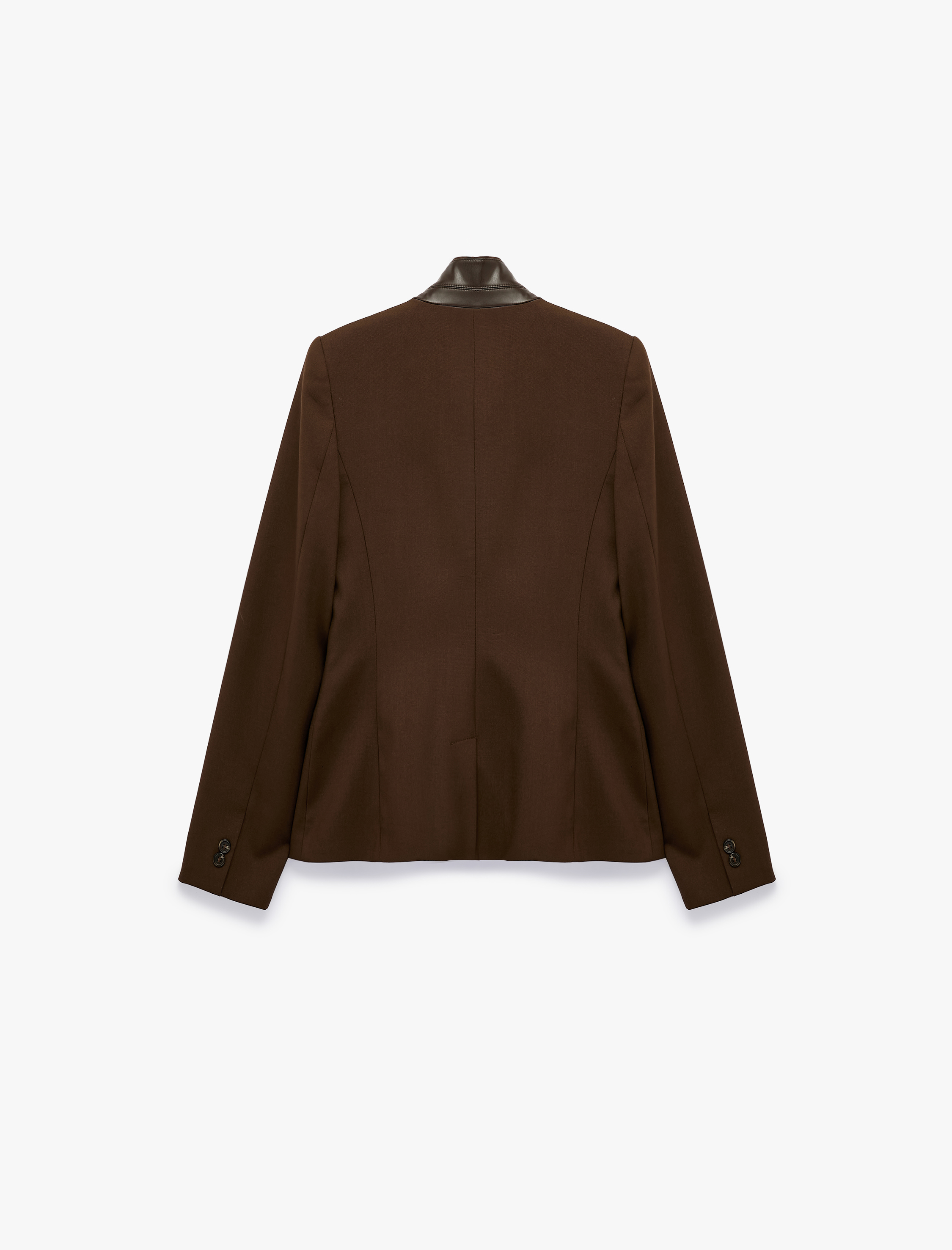   Viskon Karışımlı Uzun Kollu Suni Deri Yaka Detaylı Slim Fit Ceket