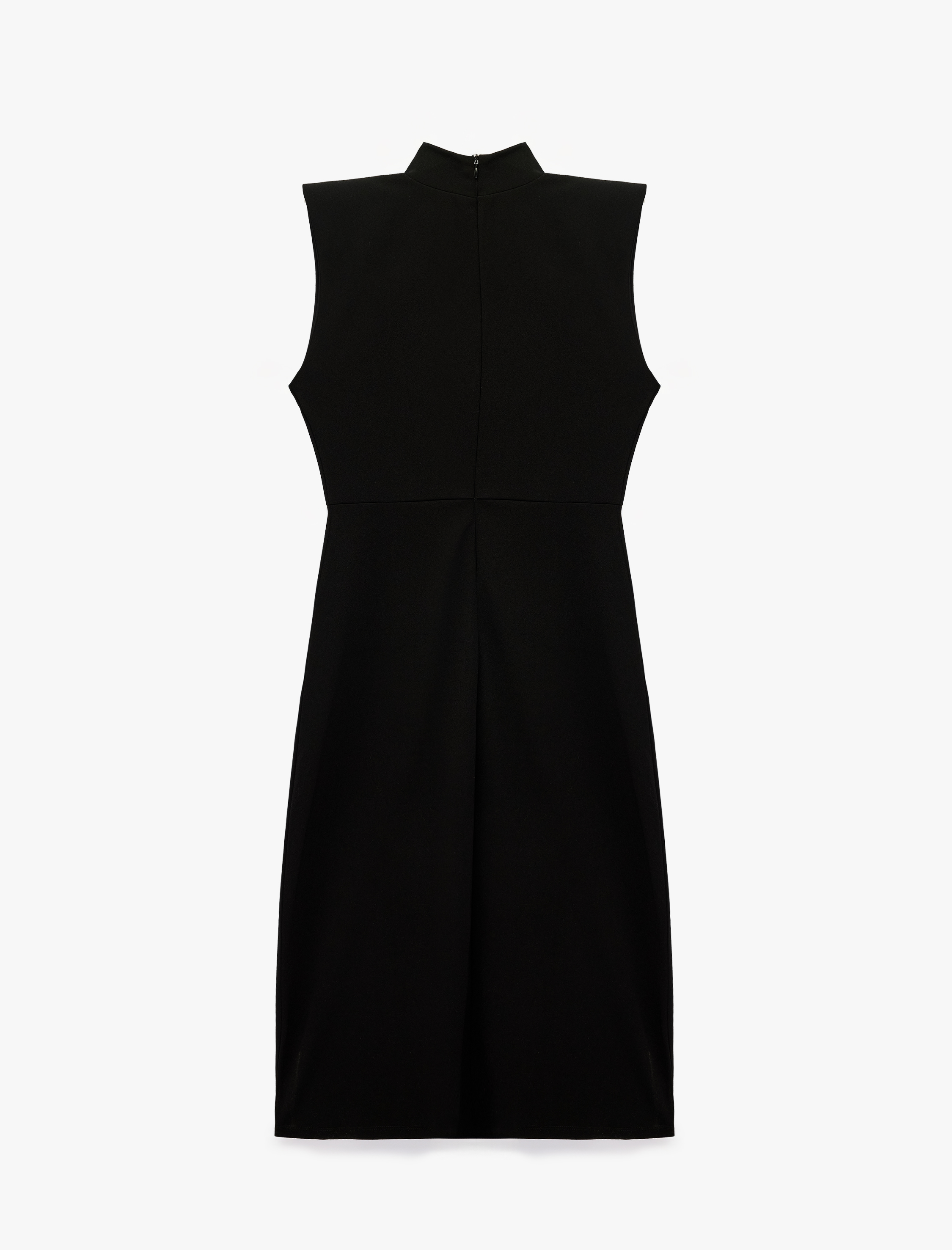   Krep Scuba Kumaş Slim Fit Kolsuz Dik Yaka Midi Elbise