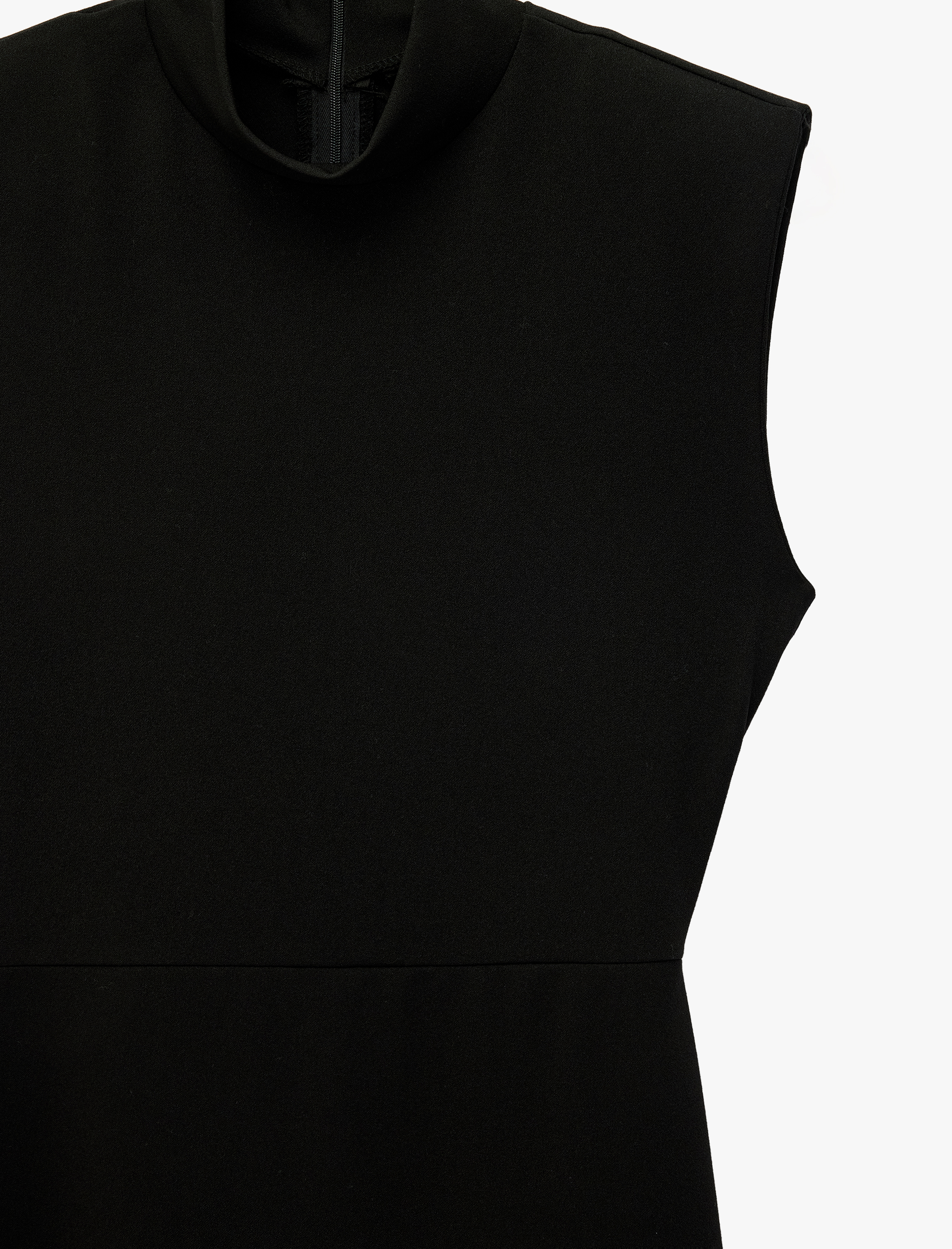   Krep Scuba Kumaş Slim Fit Kolsuz Dik Yaka Midi Elbise