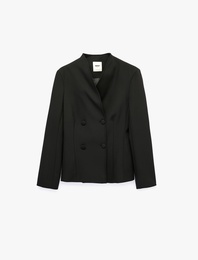 Düğmeli Dikiş Detaylı Kruvaze Yaka Blazer Ceket