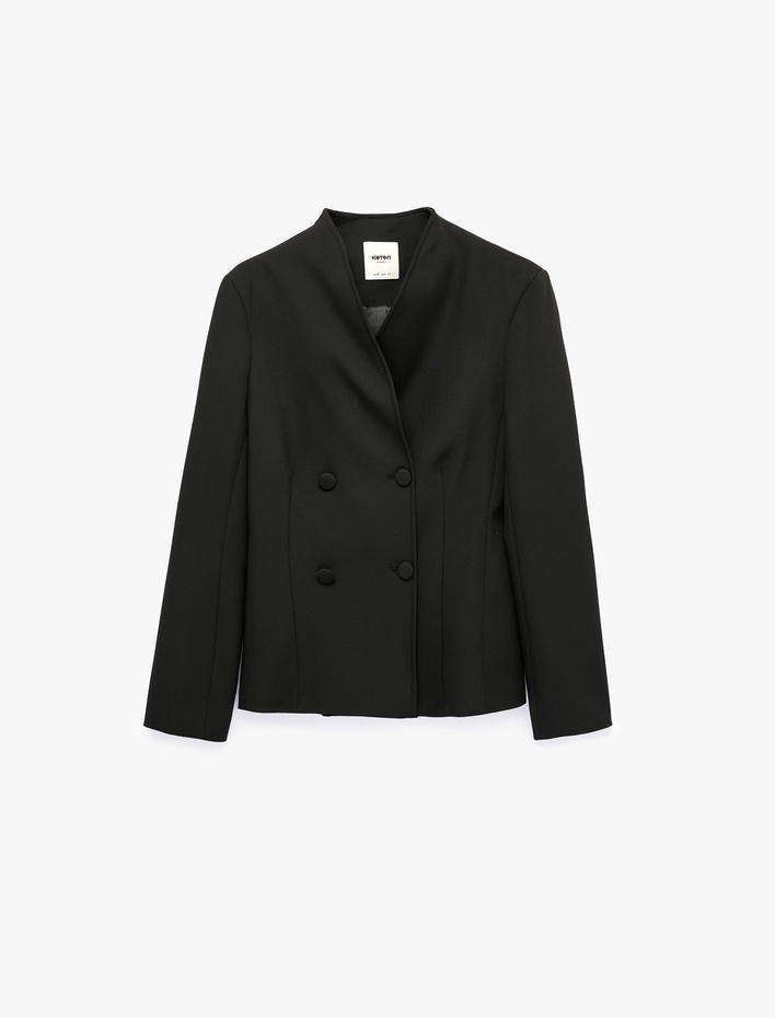  Düğmeli Dikiş Detaylı Kruvaze Yaka Blazer Ceket