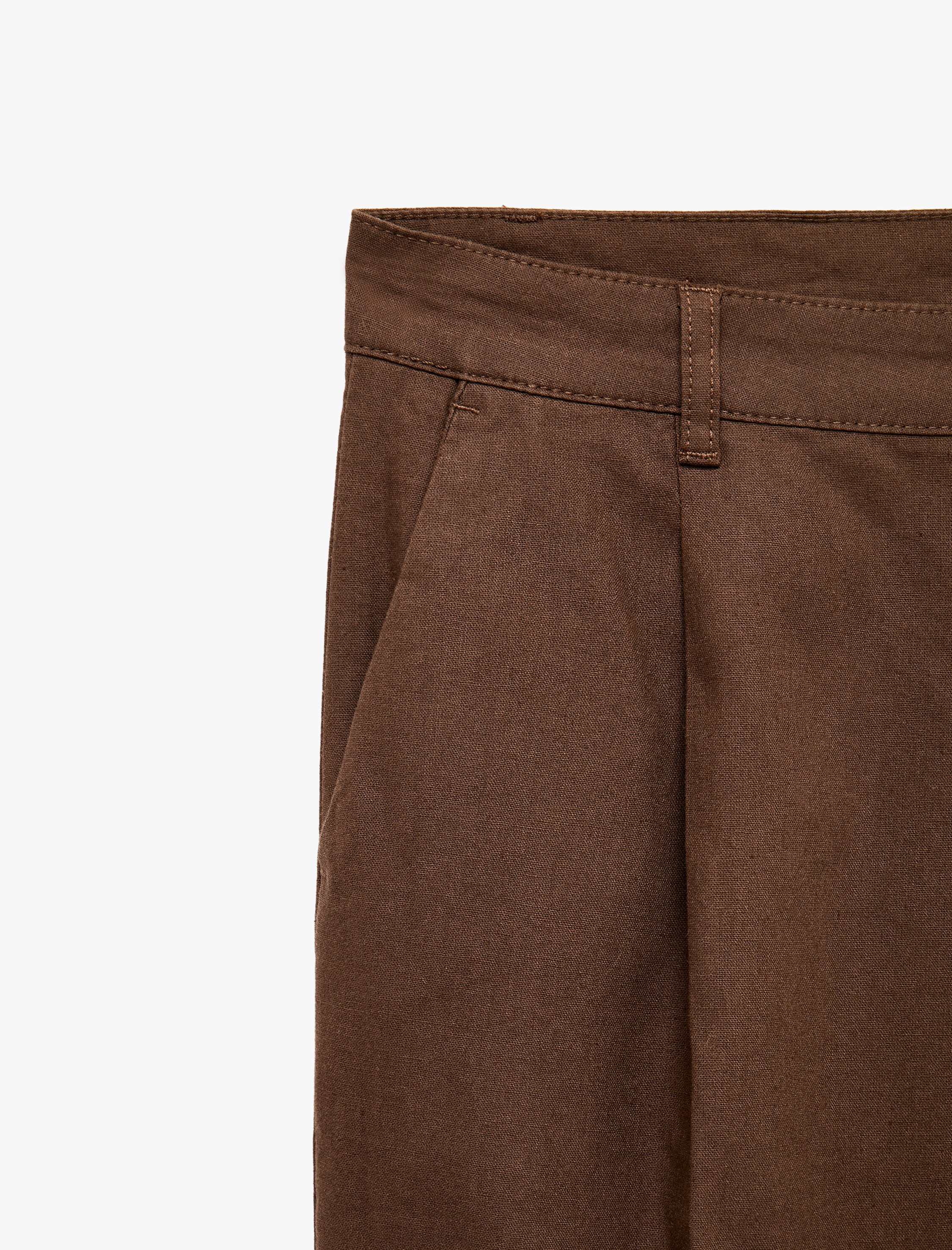   Regular Fit Cepli Pamuk Keten Karışımlı Pileli Pantolon