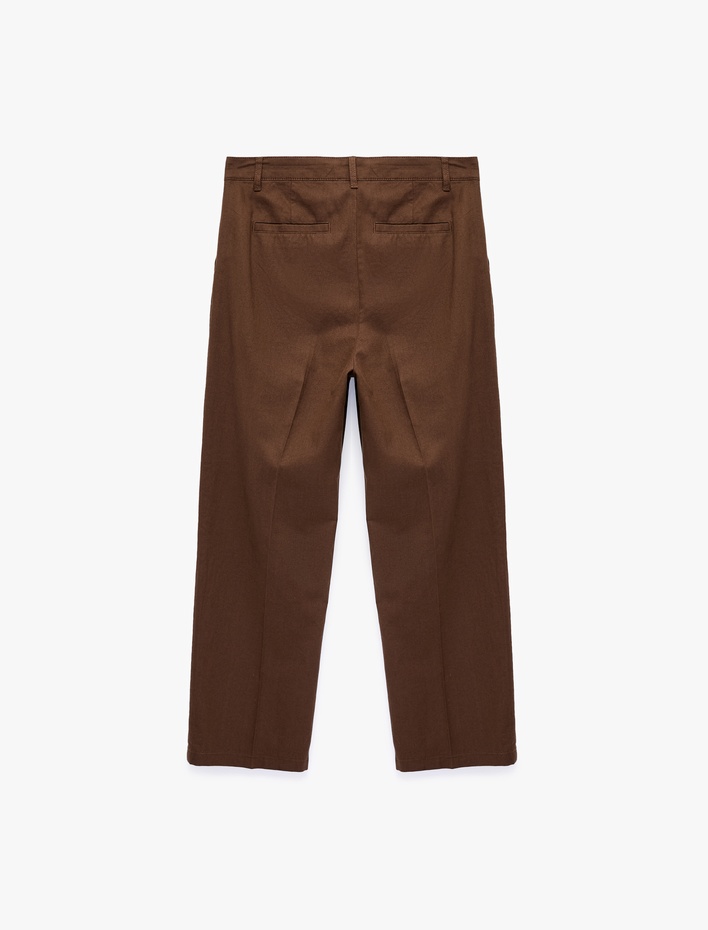  Regular Fit Cepli Pamuk Keten Karışımlı Pileli Pantolon
