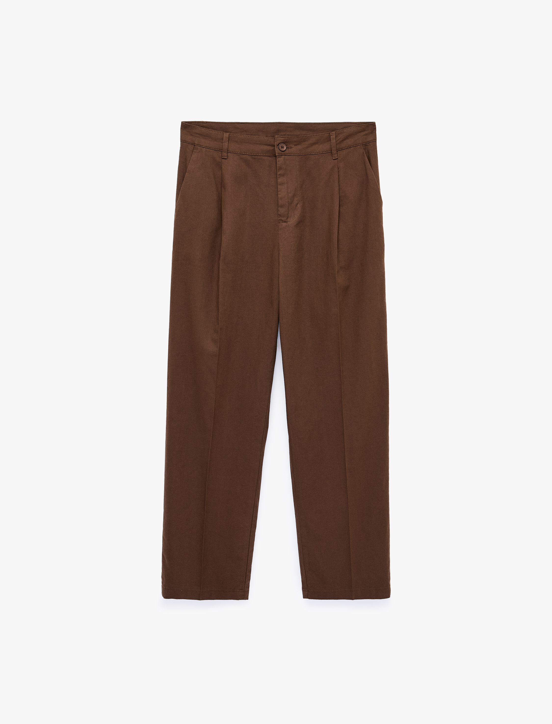   Regular Fit Cepli Pamuk Keten Karışımlı Pileli Pantolon
