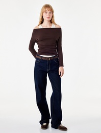 Slim Fit Asimetrik Yaka Katmanlı Uzun Kollu Tişört
