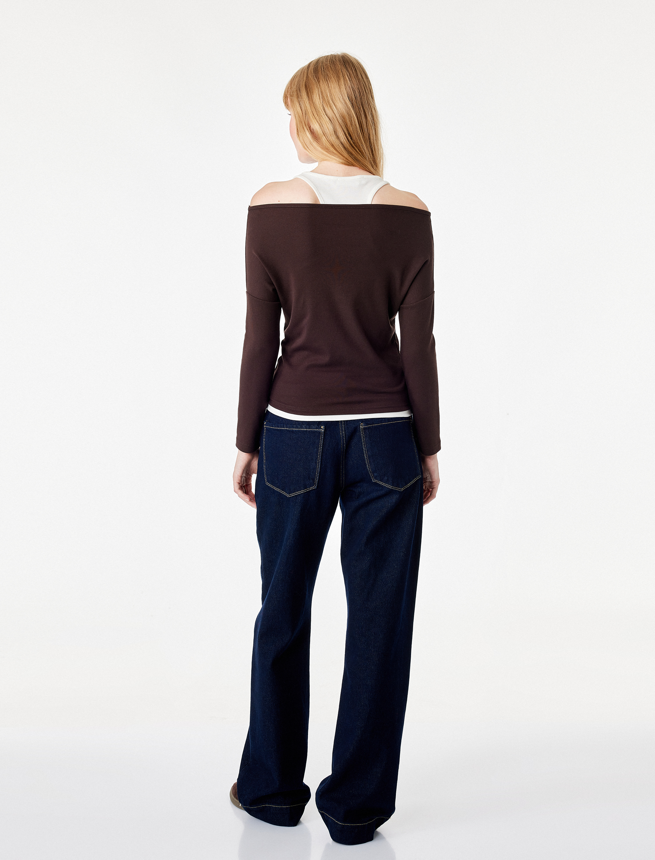   Slim Fit Asimetrik Yaka Katmanlı Uzun Kollu Tişört