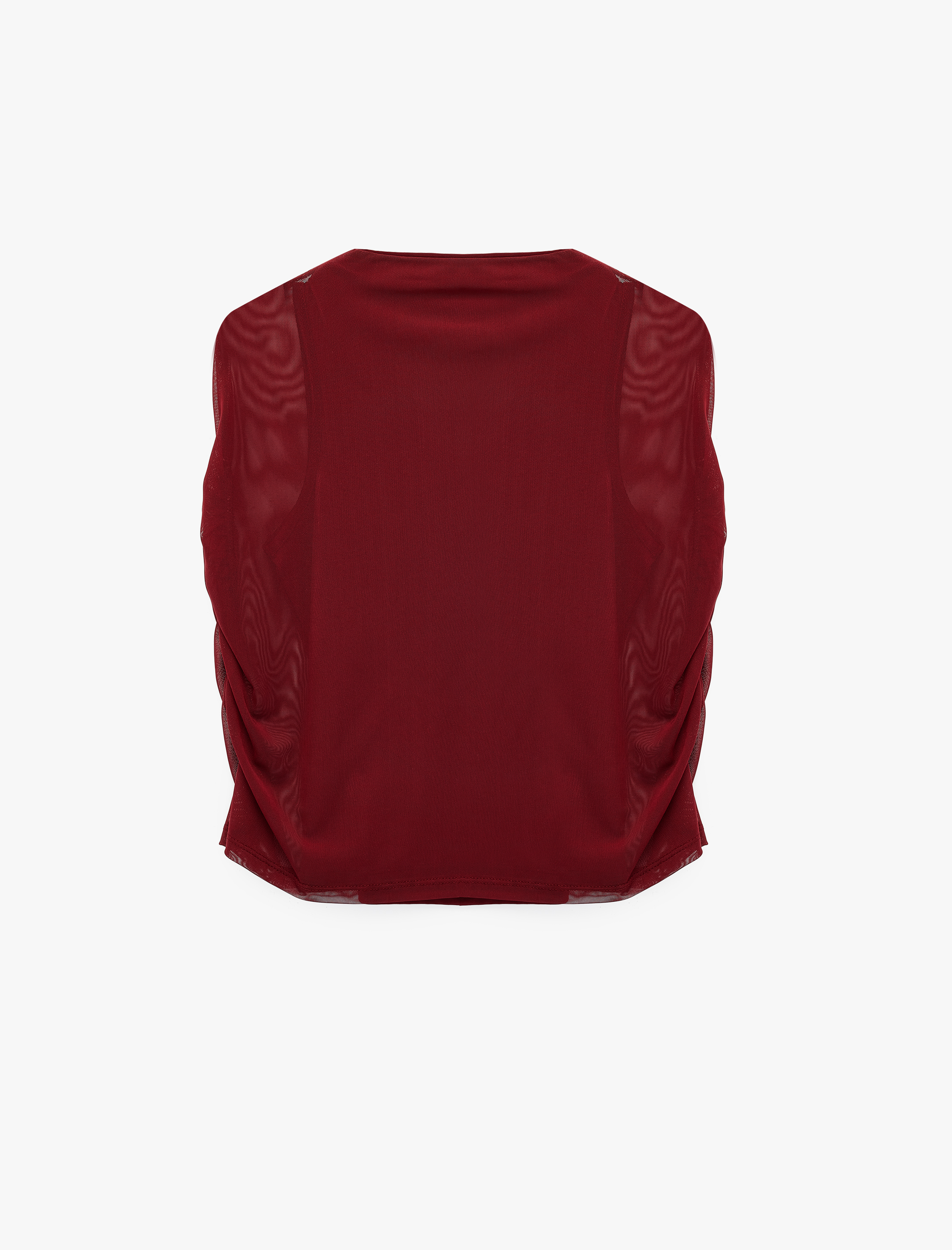   Slim Fit Dik Yaka Kolsuz Tül Detaylı Bluz