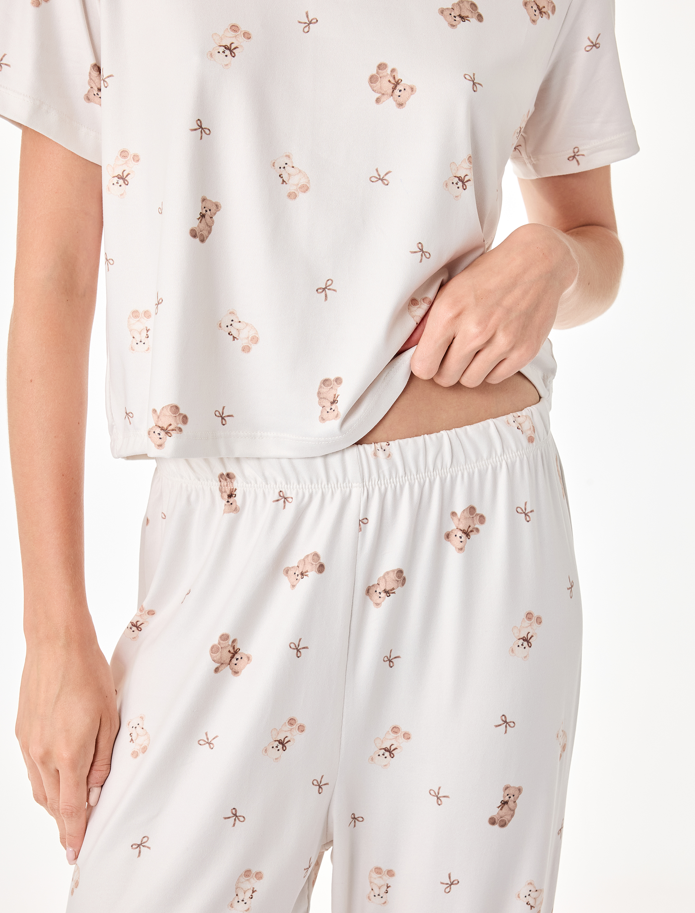   Rahat Kalıp Bisiklet Yaka Kısa Kollu Baskılı Pijama Takımı