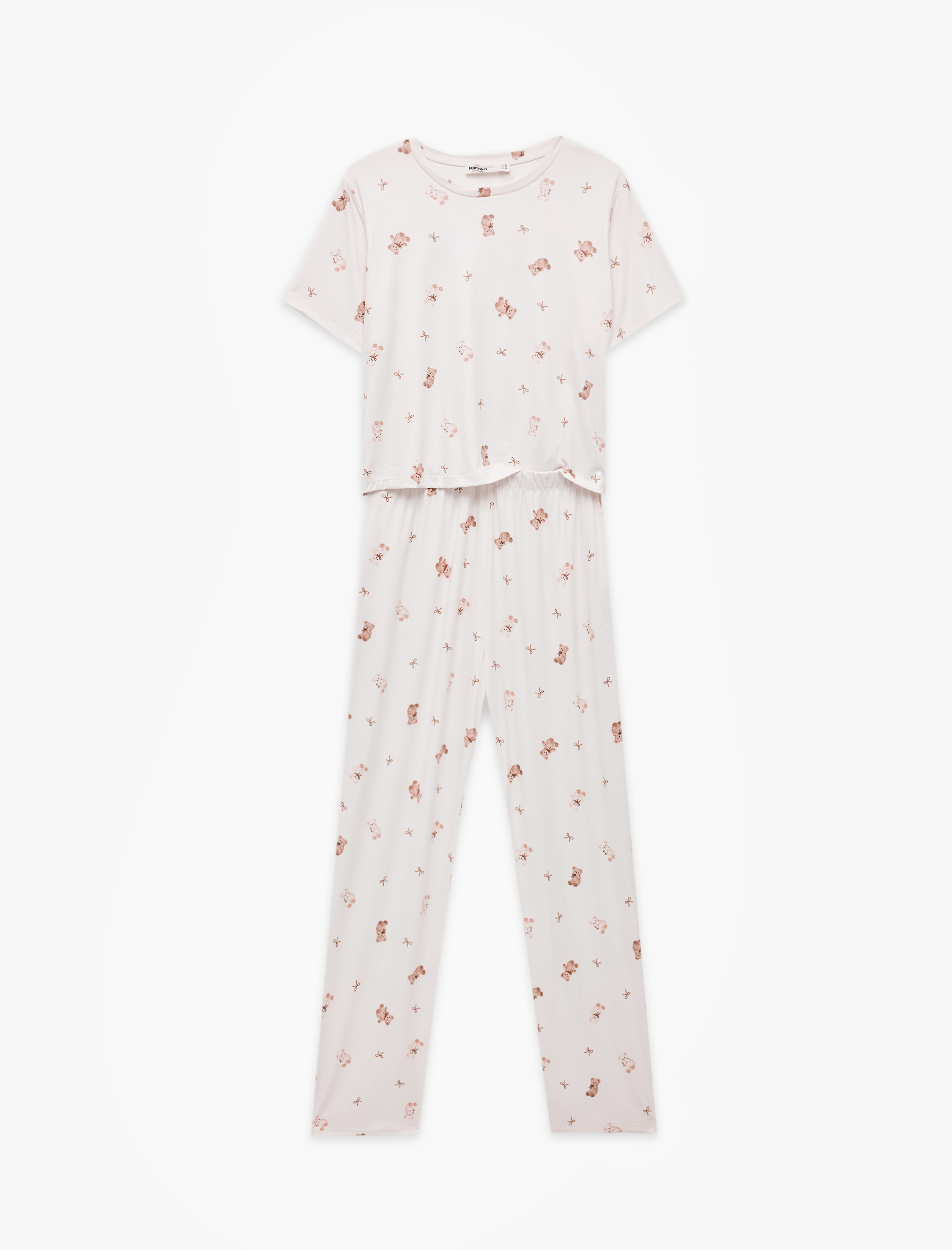   Rahat Kalıp Bisiklet Yaka Kısa Kollu Baskılı Pijama Takımı