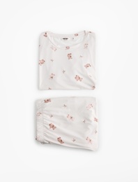 Rahat Kalıp Bisiklet Yaka Kısa Kollu Baskılı Pijama Takımı