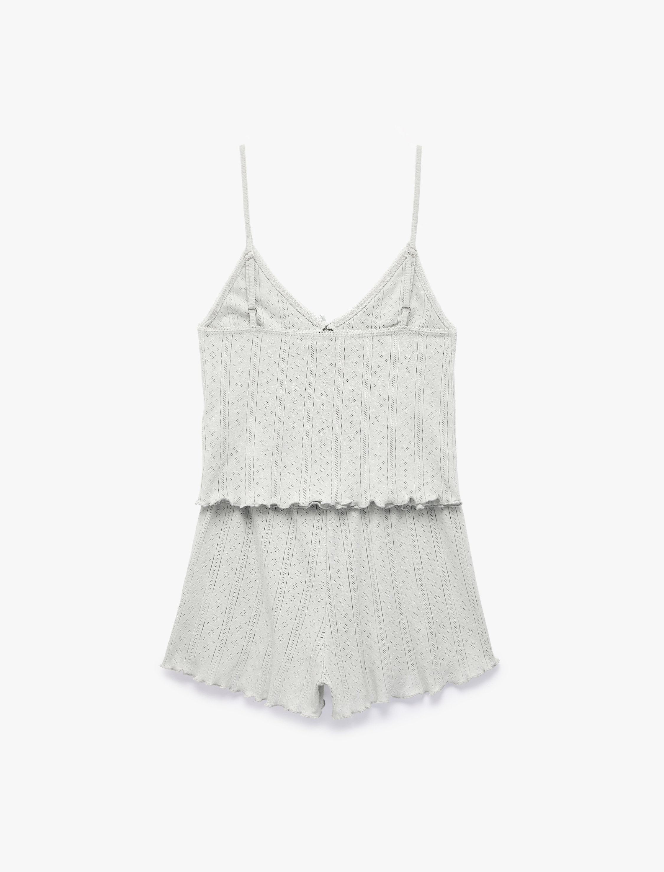   Fiyonk Detaylı Dokulu Pamuklu Askılı Şortlu Pijama Takımı
